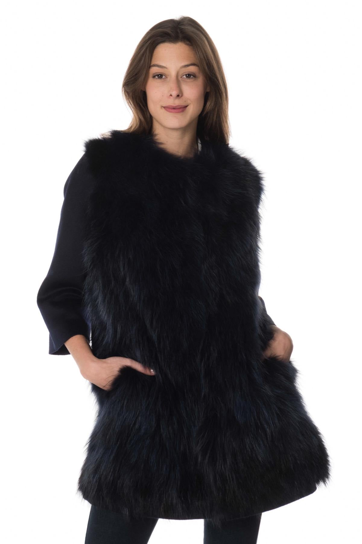 3/4 sleeve coat with fur on the front - Image n°1