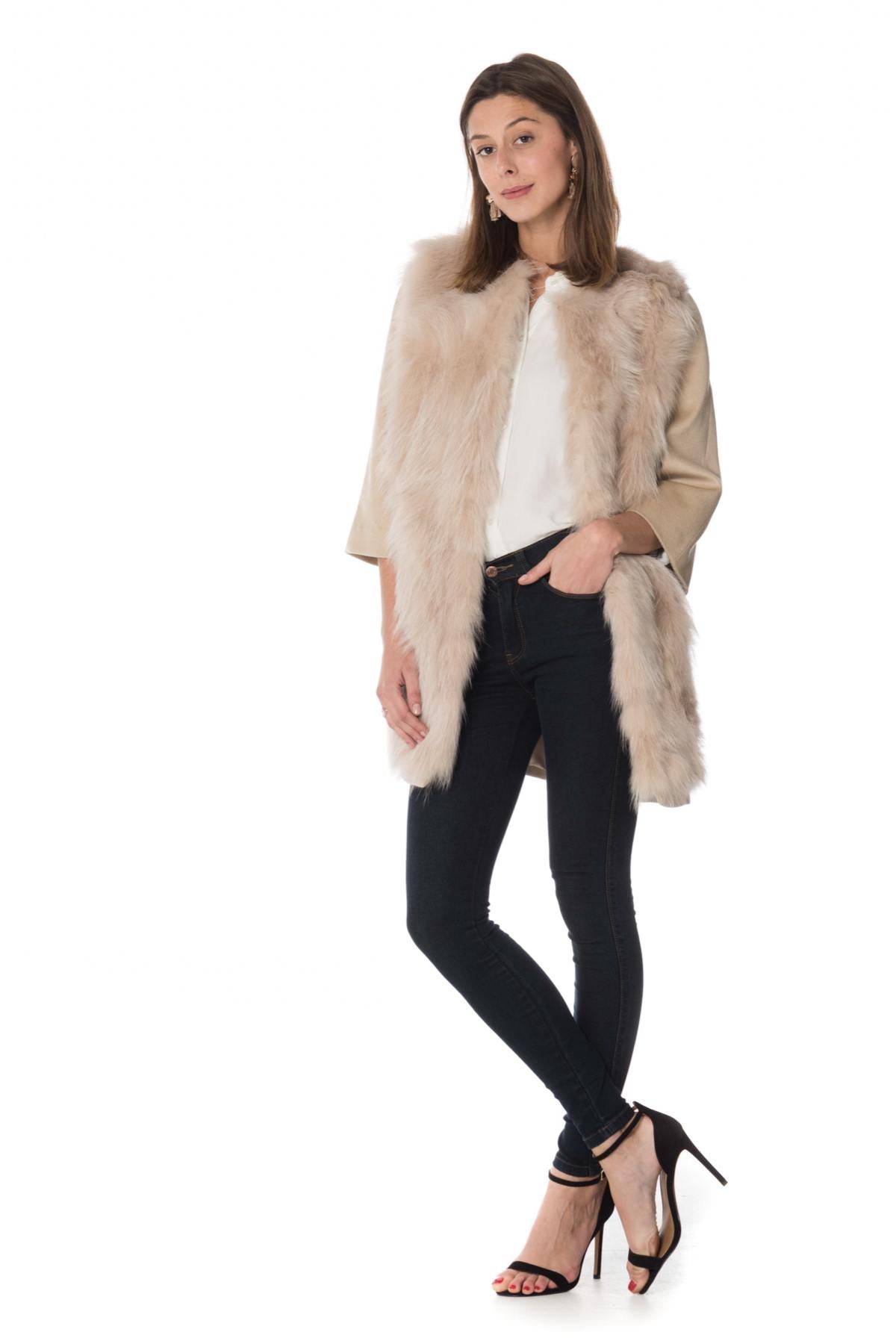 3/4 sleeve coat with fur on the front - Image n°2