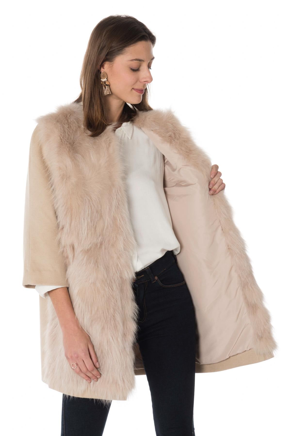 3/4 sleeve coat with fur on the front - Image n°4