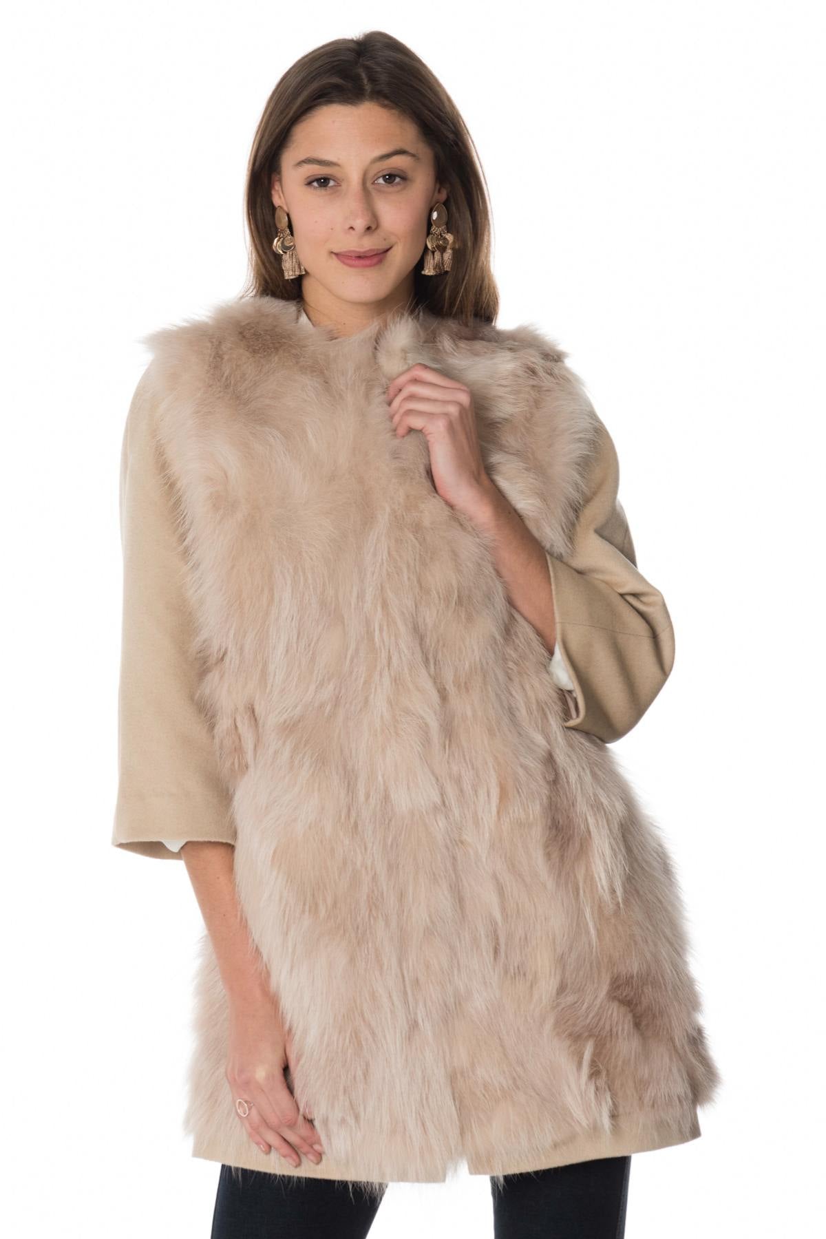 3/4 sleeve coat with fur on the front - Image n°3