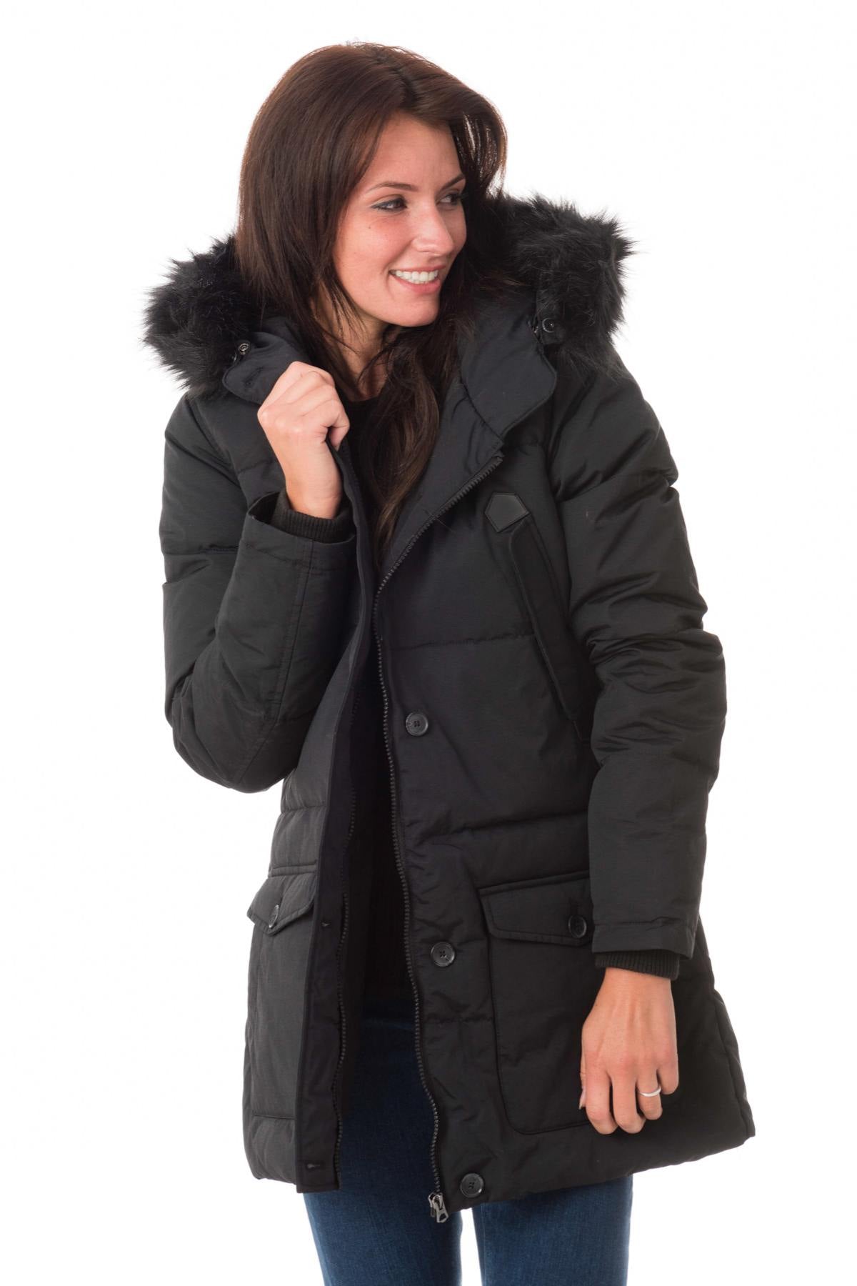 Women's black cotton down jacket - Image n°1