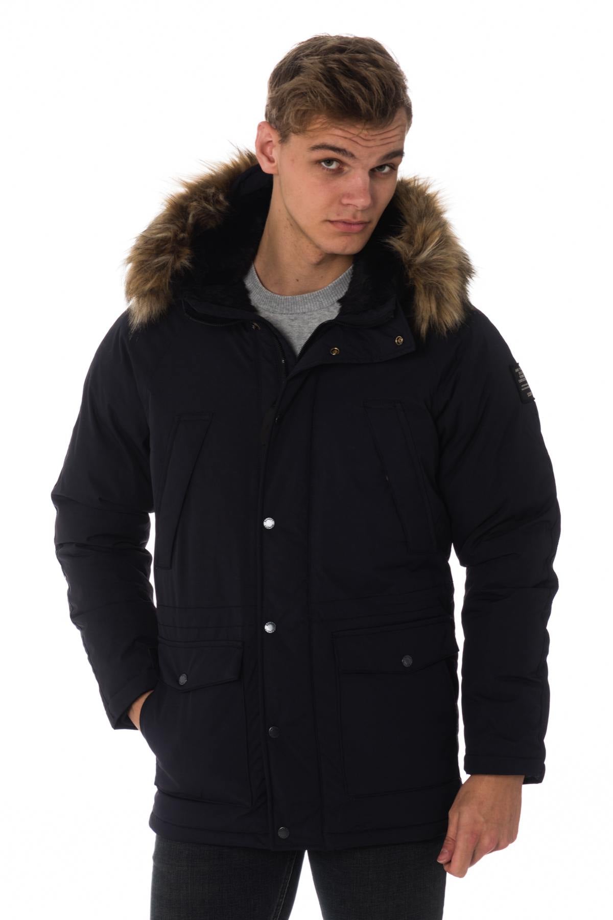 Schott men's parka in navy blue nylon. - Image n°1