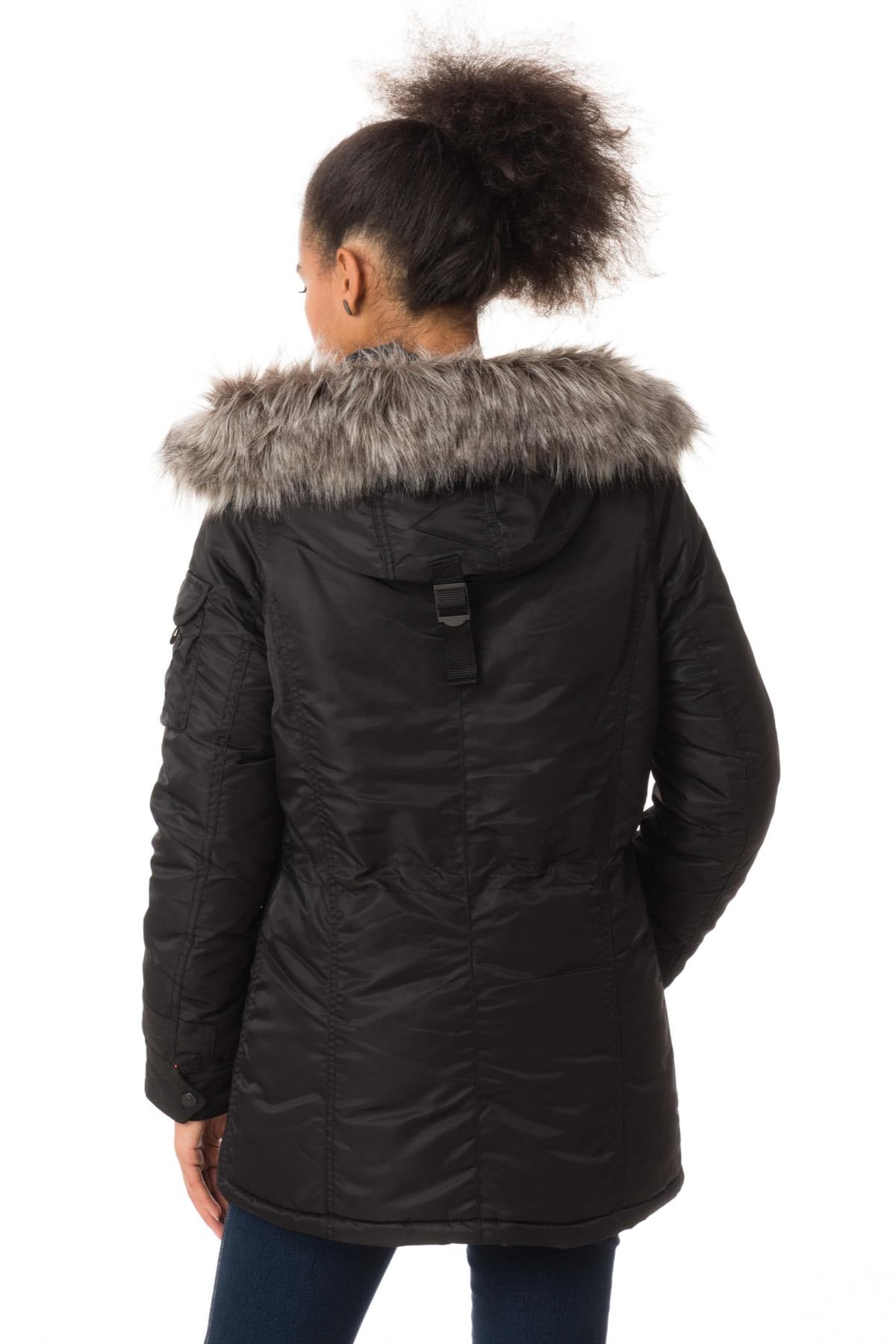 Women's black nylon parka with fur - Image n°6