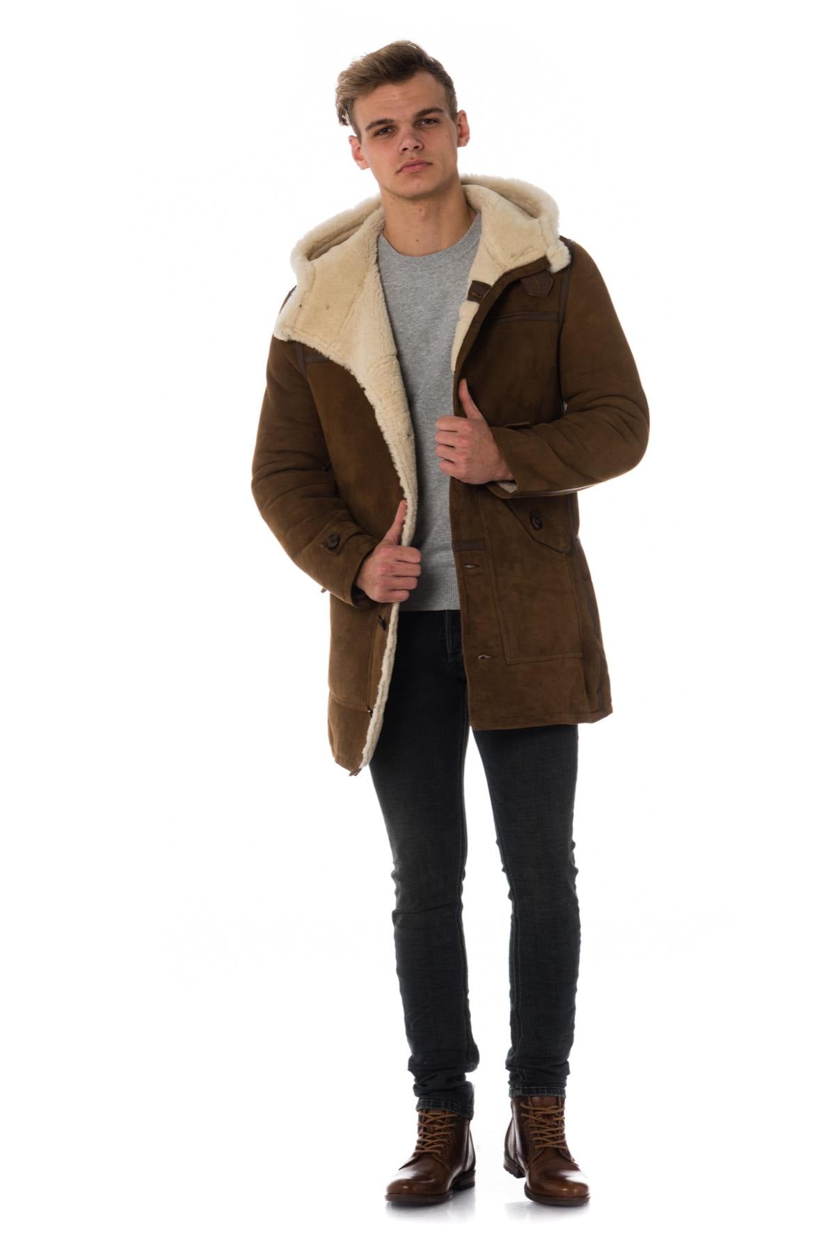 Schott men's shearling duffle coat - Image n°2