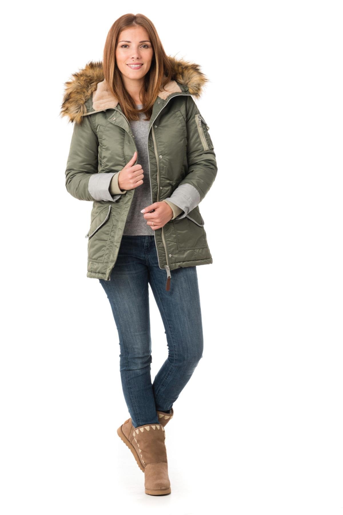 Women's khaki nylon parka - Image n°2