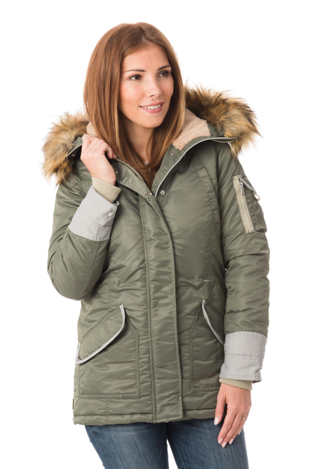 Women's khaki nylon parka - Image n°1