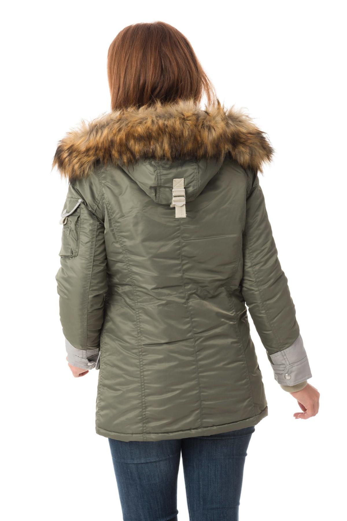 Women's khaki nylon parka - Image n°5