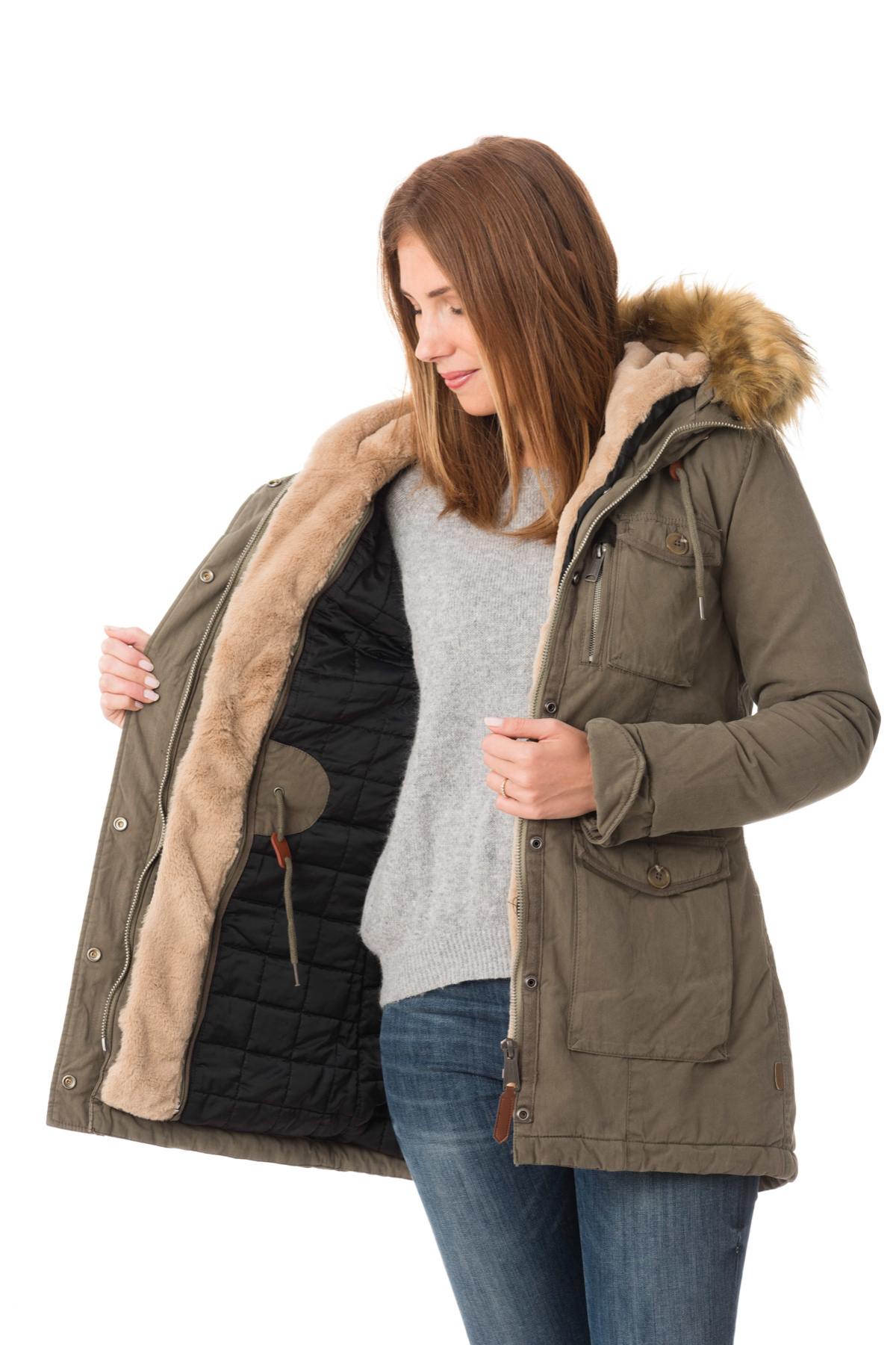 Women's khaki parka with acrylic fur - Image n°6