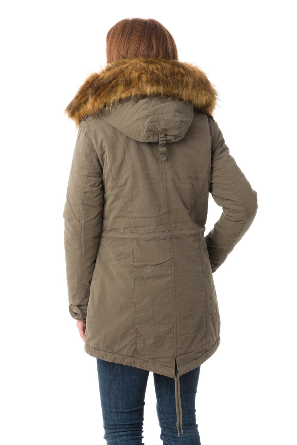 Women's khaki parka with acrylic fur - Image n°7