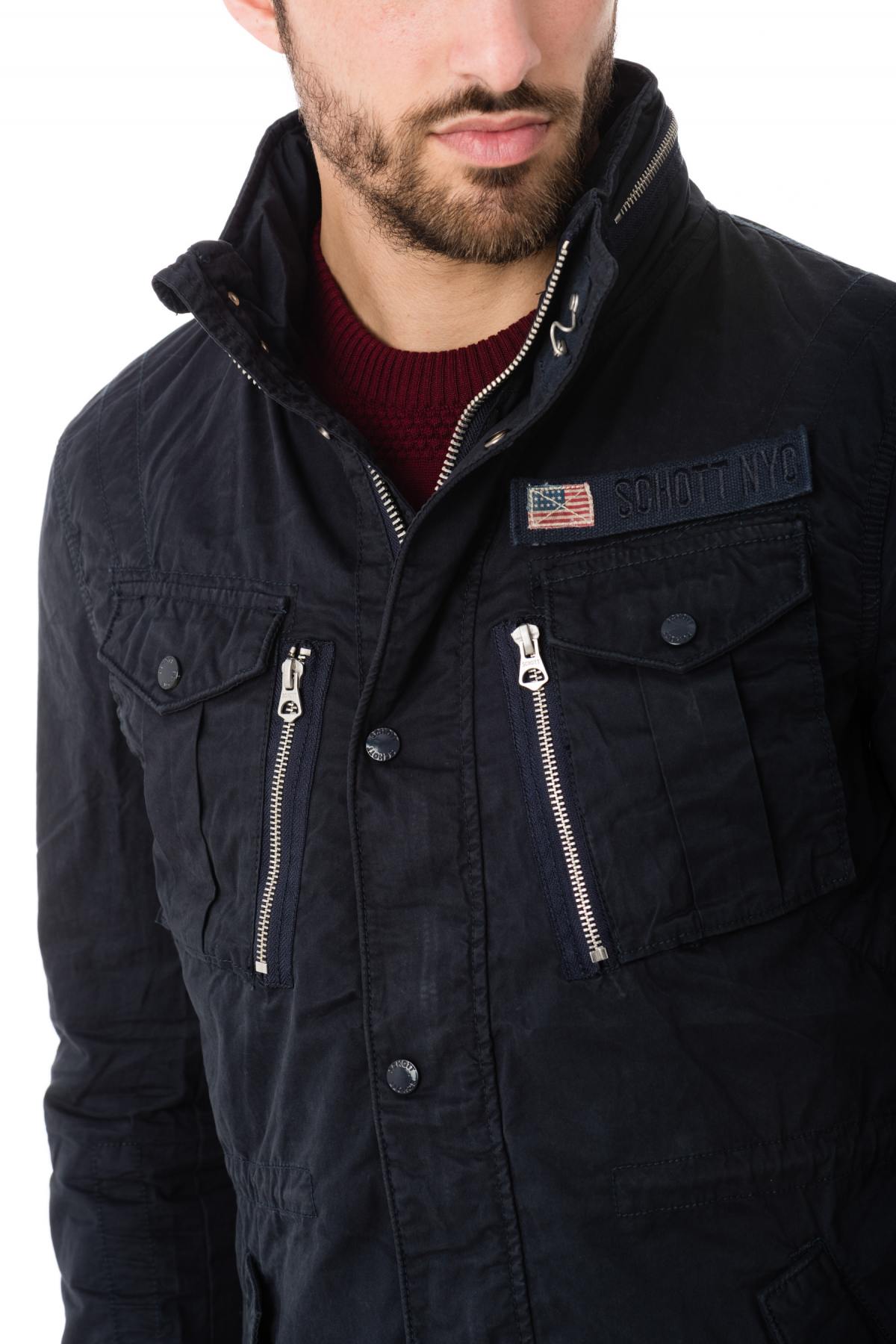 Schott mid-length cotton jacket for men in navy blue - Image n°6