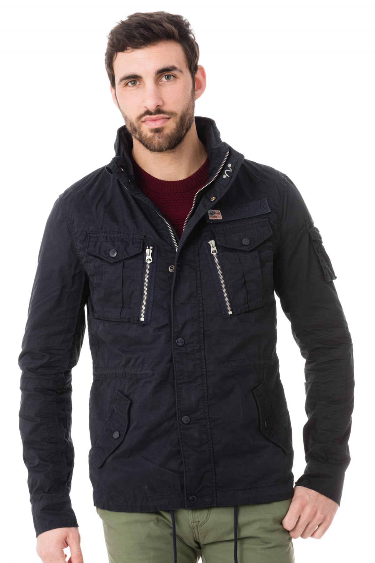 Schott mid-length cotton jacket for men in navy blue - Image n°1