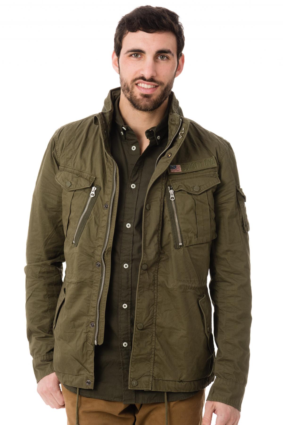 Schott mid-length jacket for Men Khaki - Image n°3