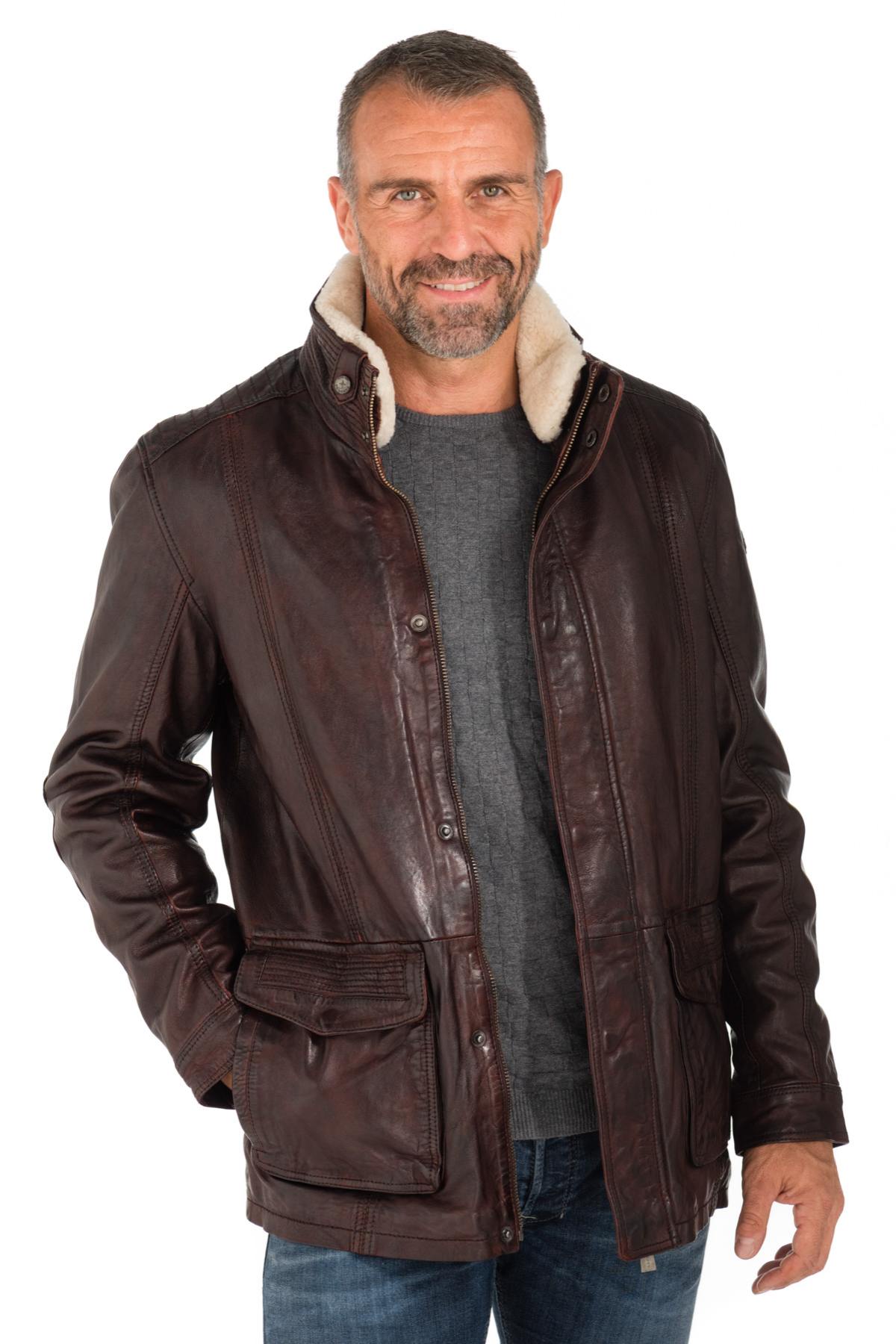 Men's jacket in oxblood lambskin - Image n°1