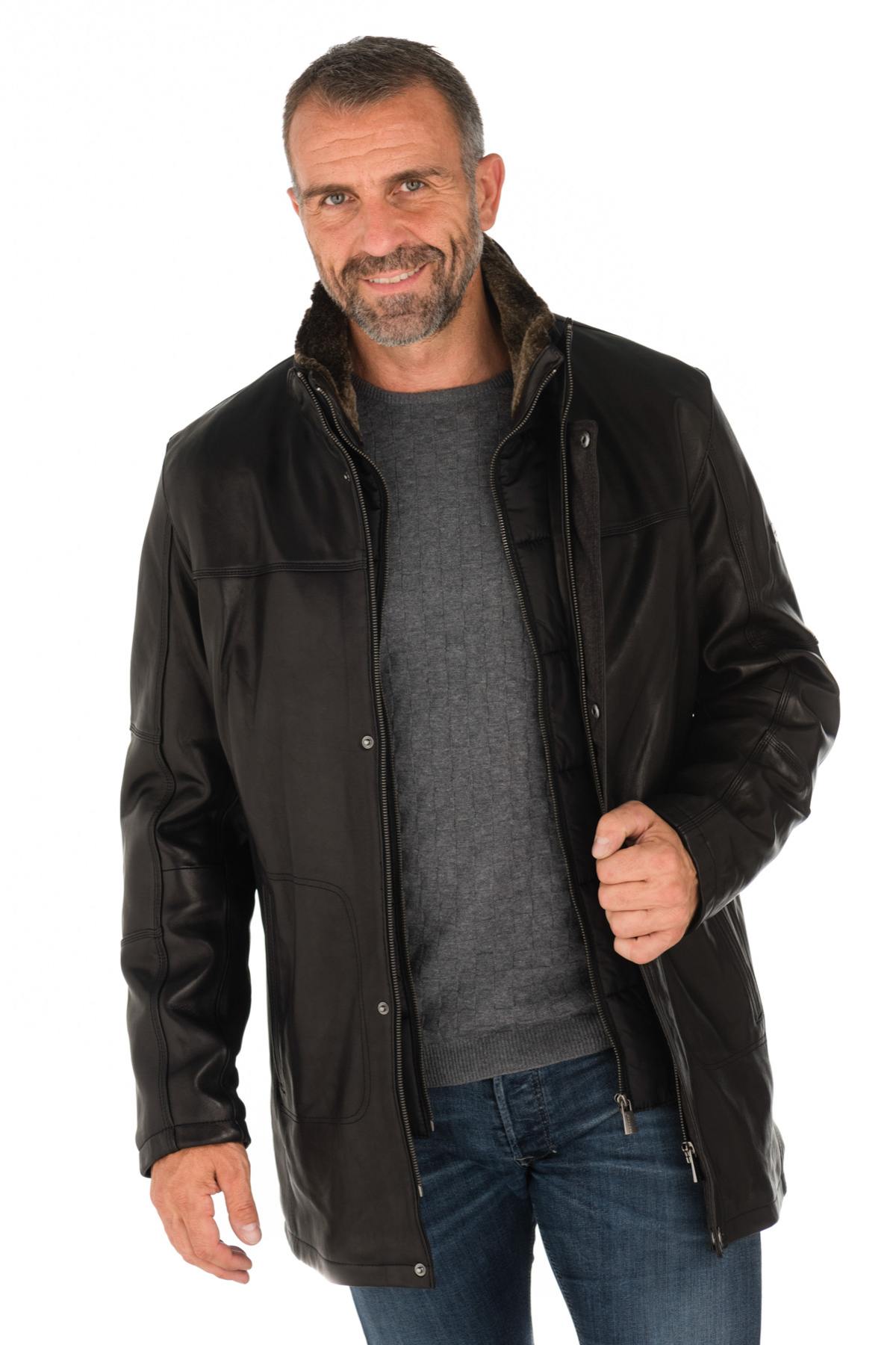 Trapper men's jacket in black lambskin - Image n°3