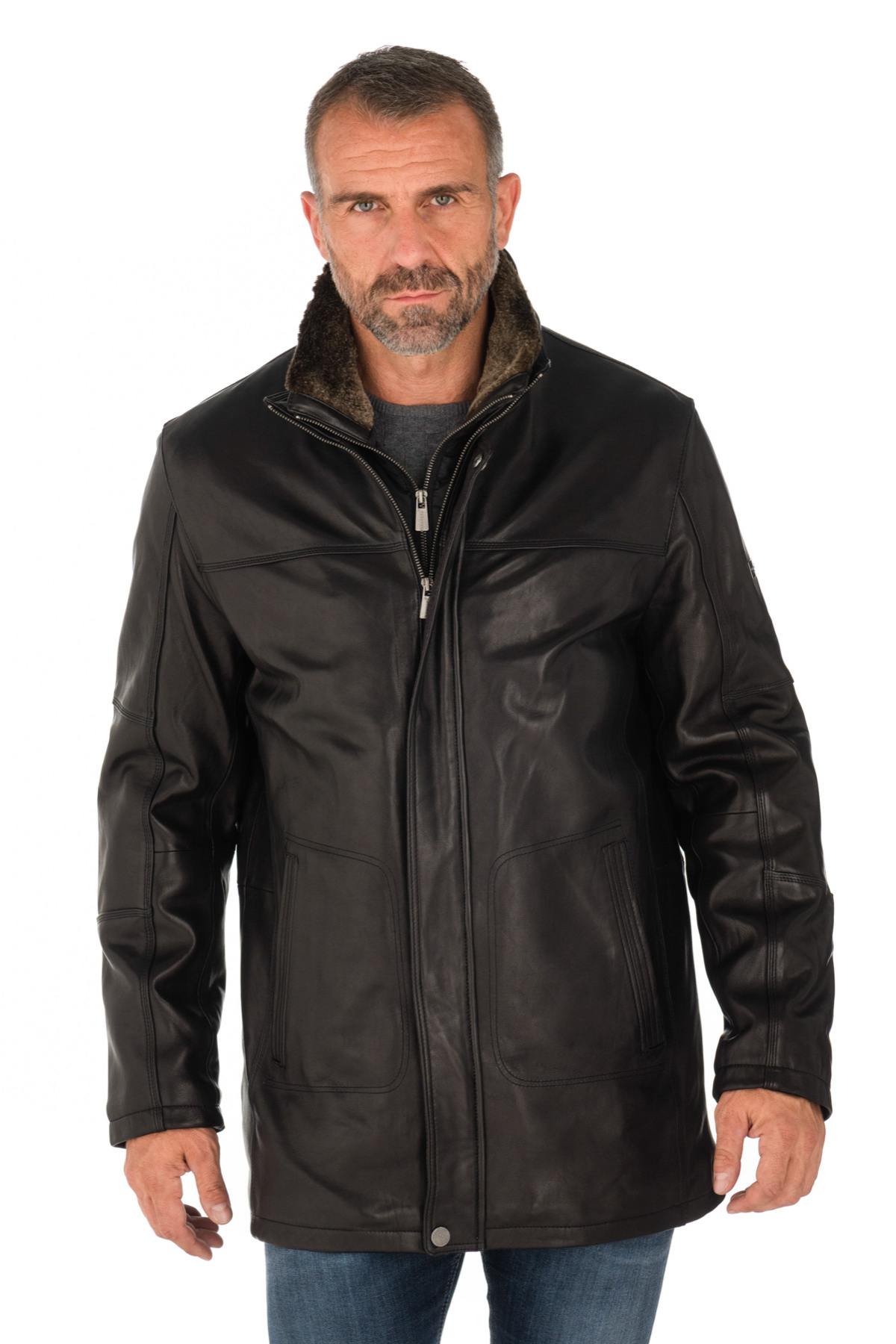 Trapper men's jacket in black lambskin - Image n°1