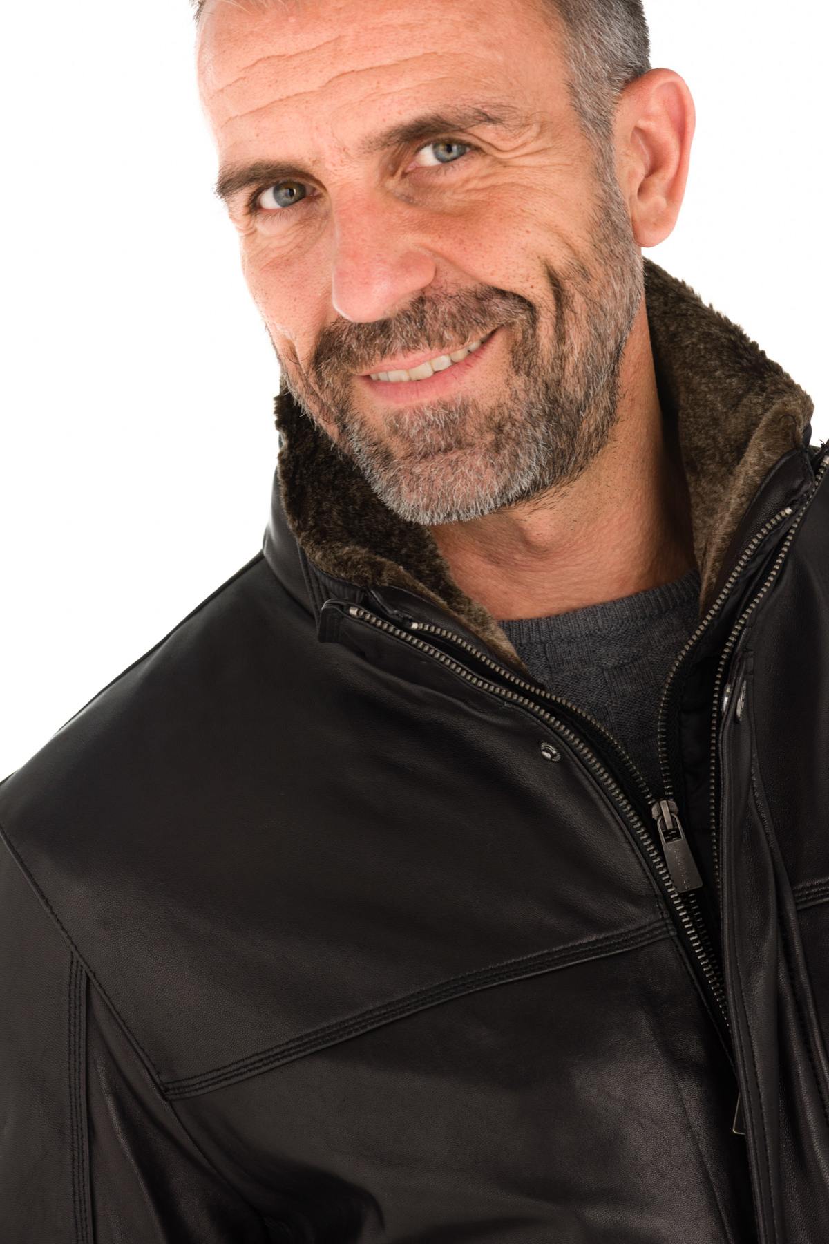 Trapper men's jacket in black lambskin - Image n°4