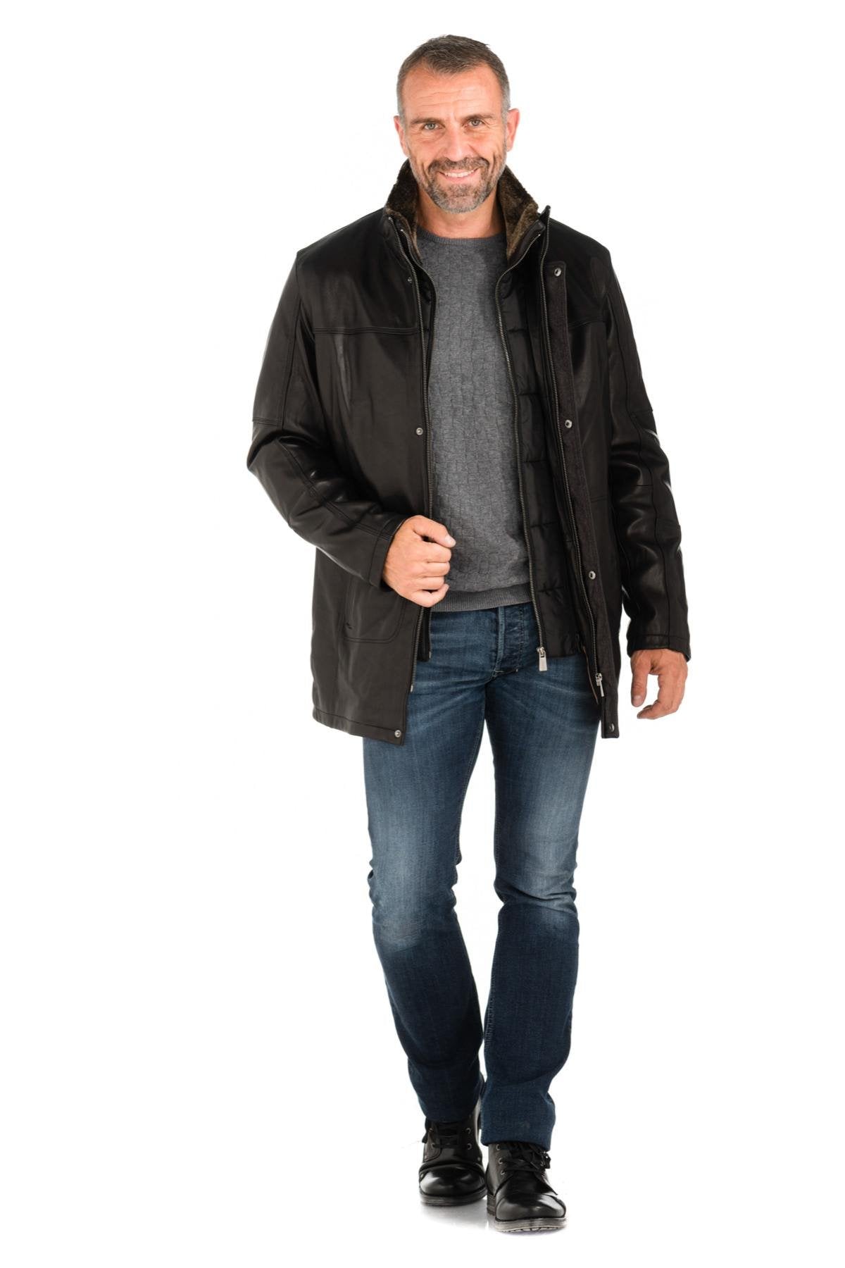 Trapper men's jacket in black lambskin - Image n°2