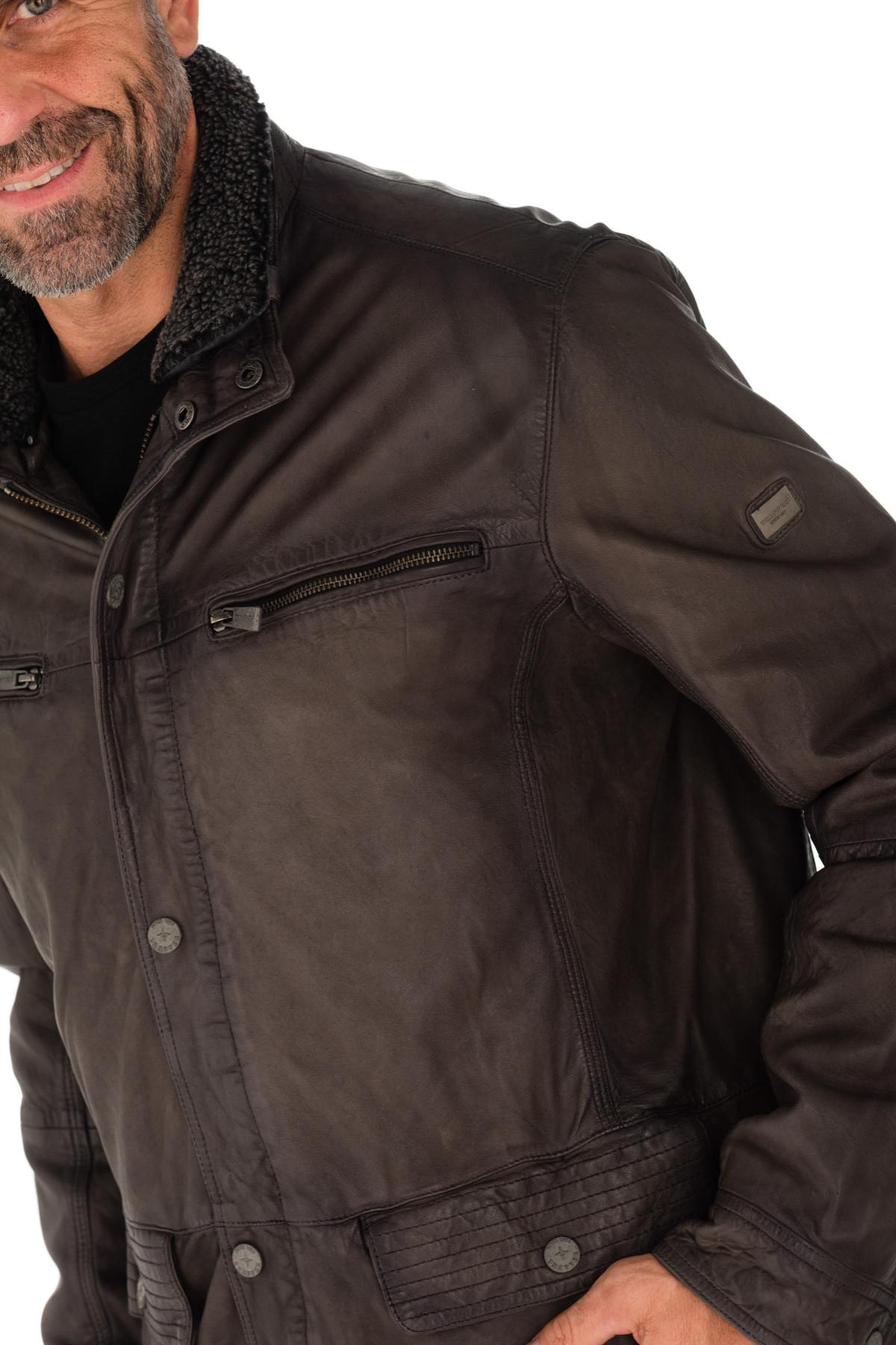 Trapper men's jacket in gray lambskin - Image n°4