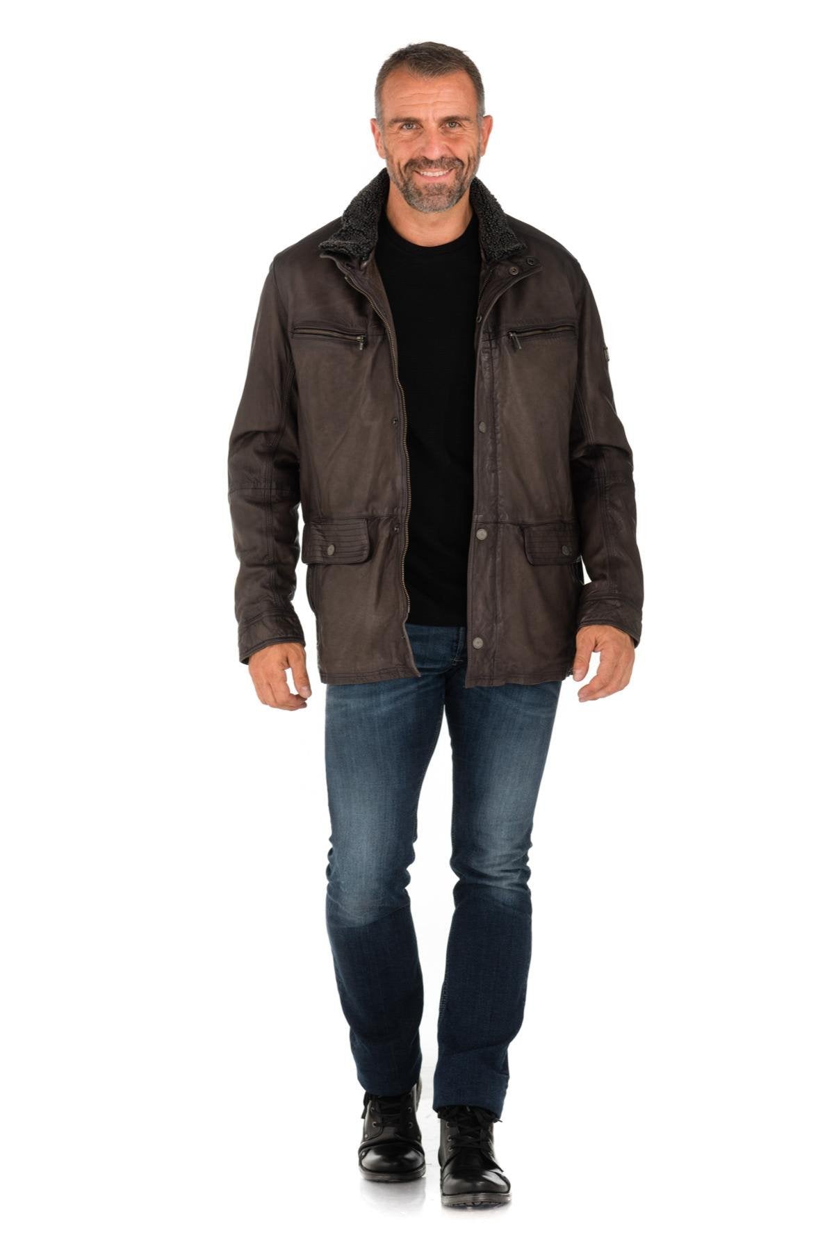 Trapper men's jacket in gray lambskin - Image n°2