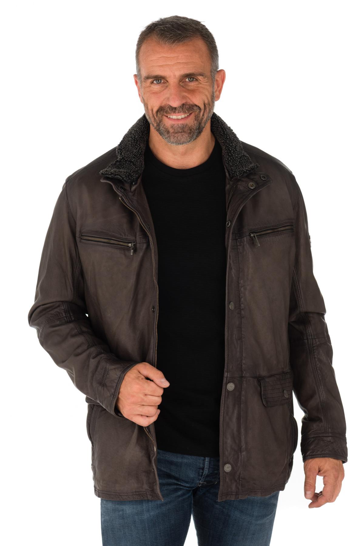 Trapper men's jacket in gray lambskin - Image n°3