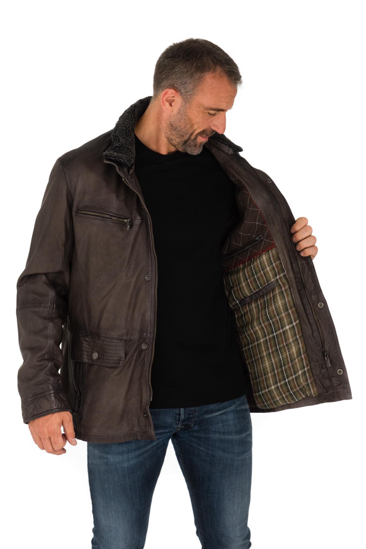 Trapper men's jacket in gray lambskin - Image n°5