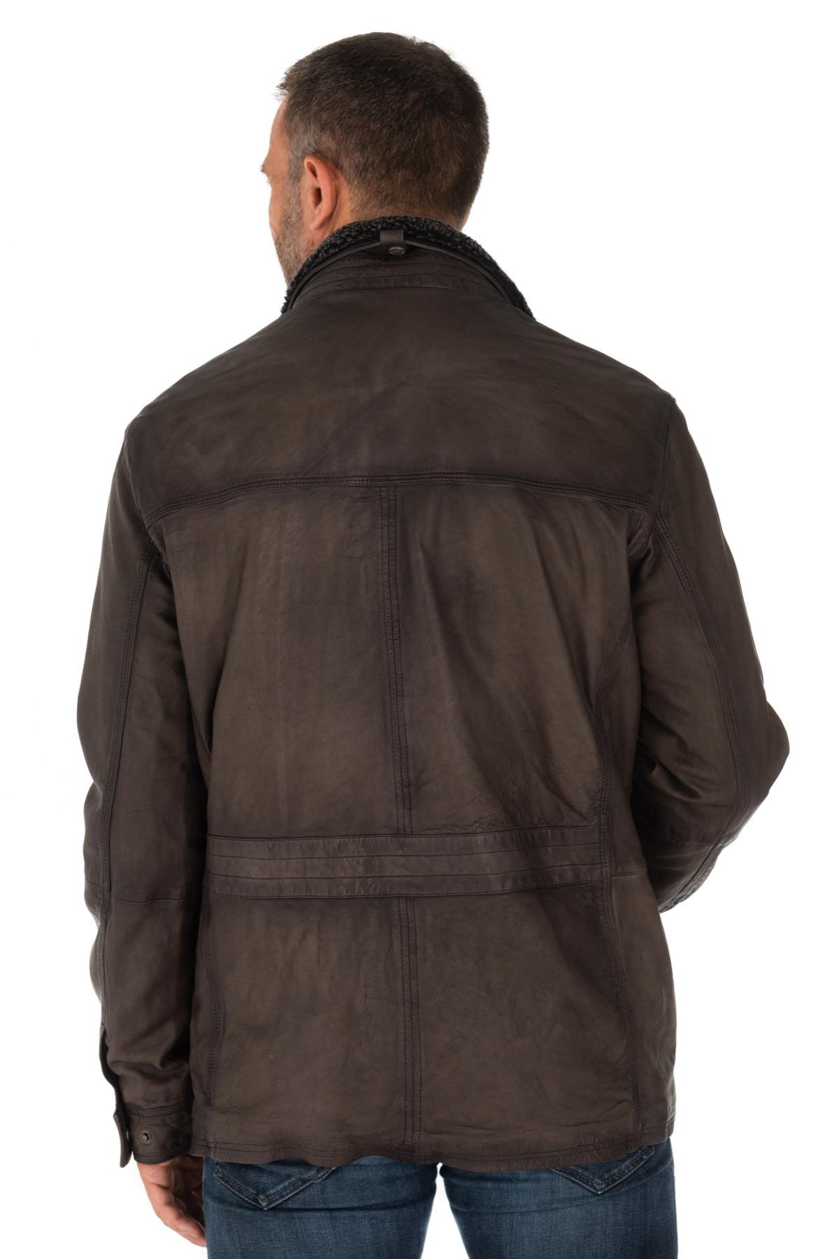 Trapper men's jacket in gray lambskin - Image n°6