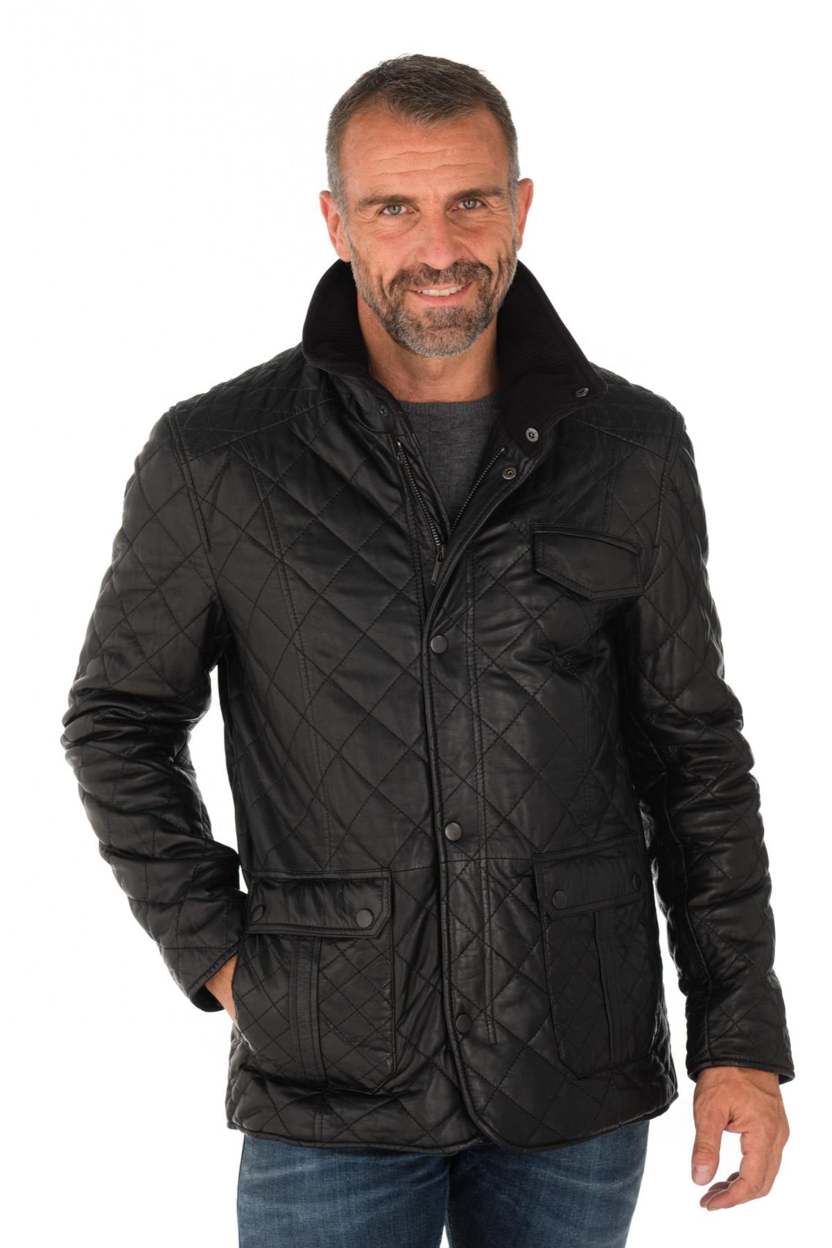 Men's black quilted jacket - Image n°1