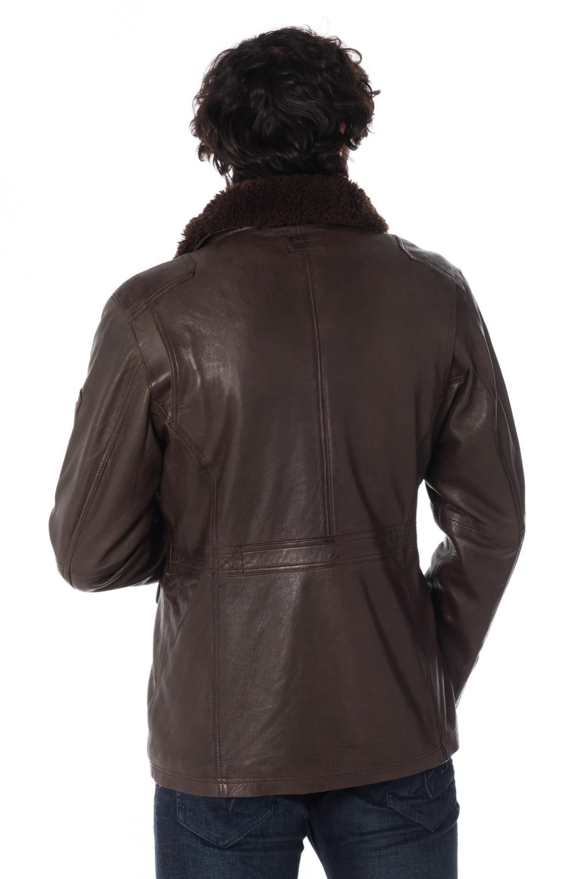 Deercraft men's brown sheepskin leather safari jacket - Image n°4