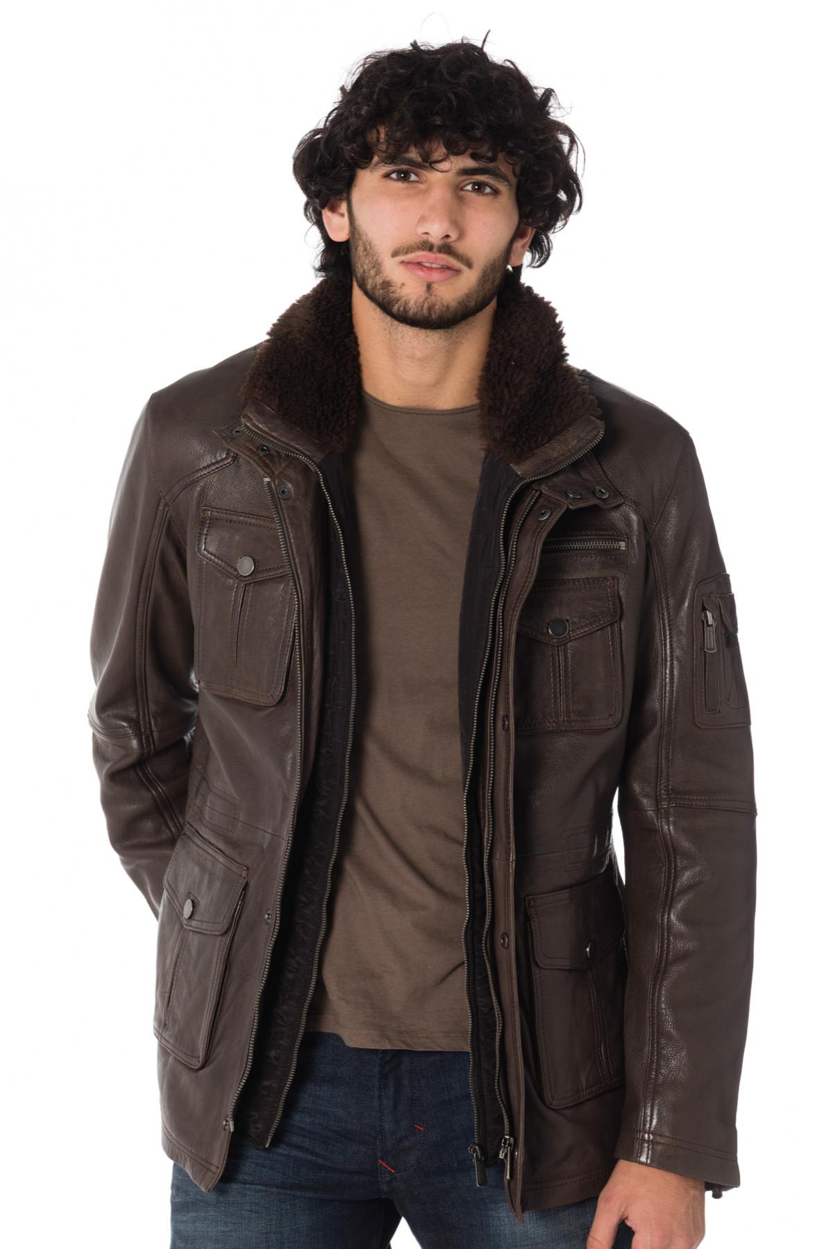 Deercraft men's brown sheepskin leather safari jacket - Image n°3