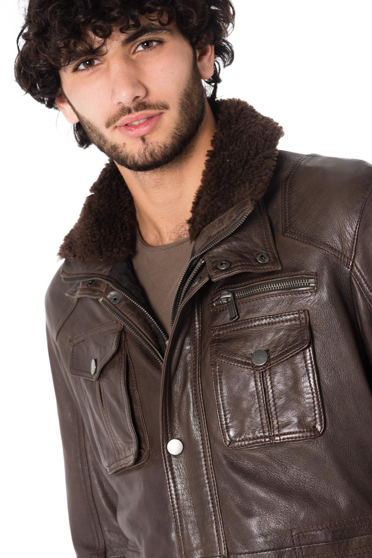 Deercraft men's brown sheepskin leather safari jacket - Image n°6