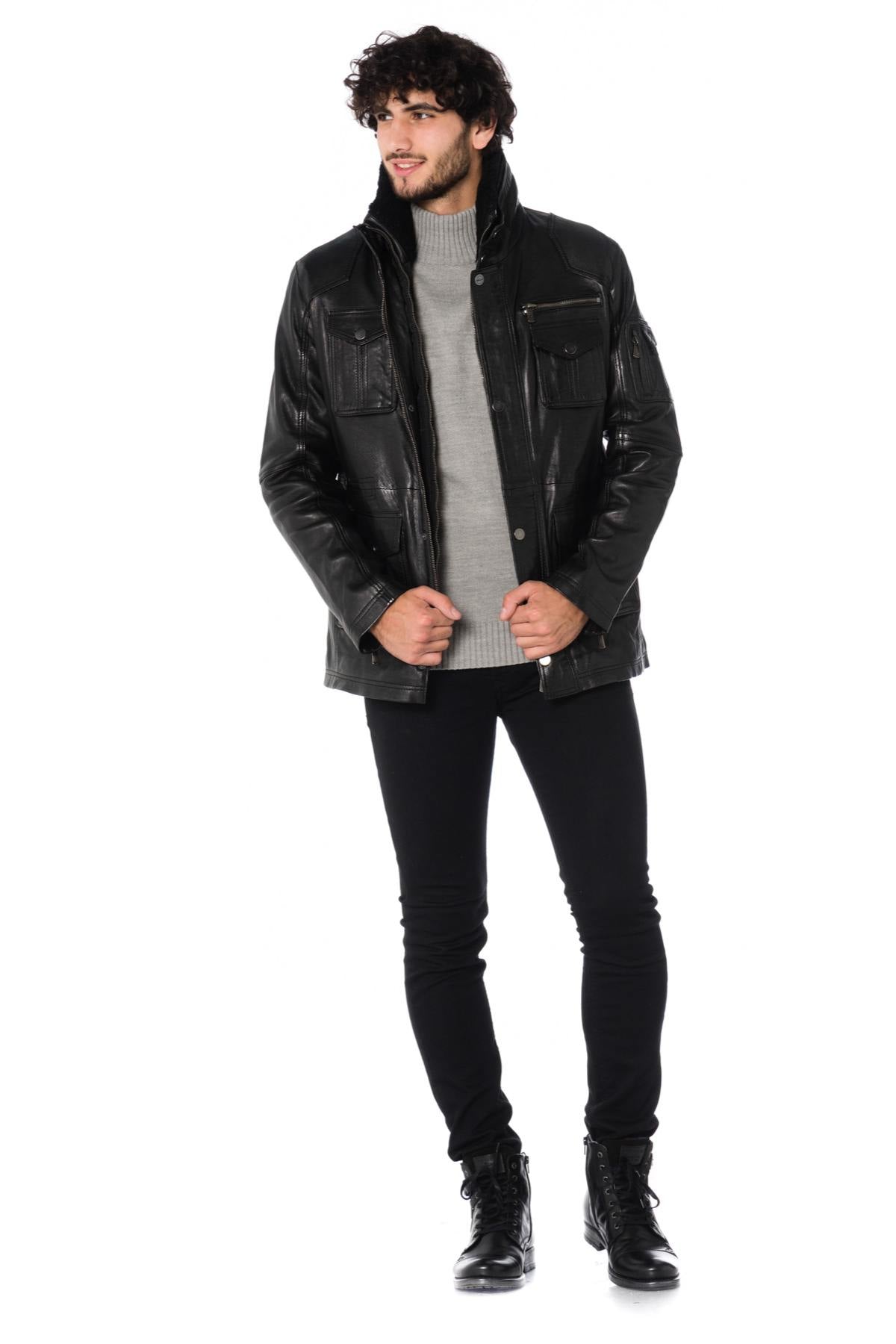 Deercraft black sheepskin leather safari jacket - Image n°2