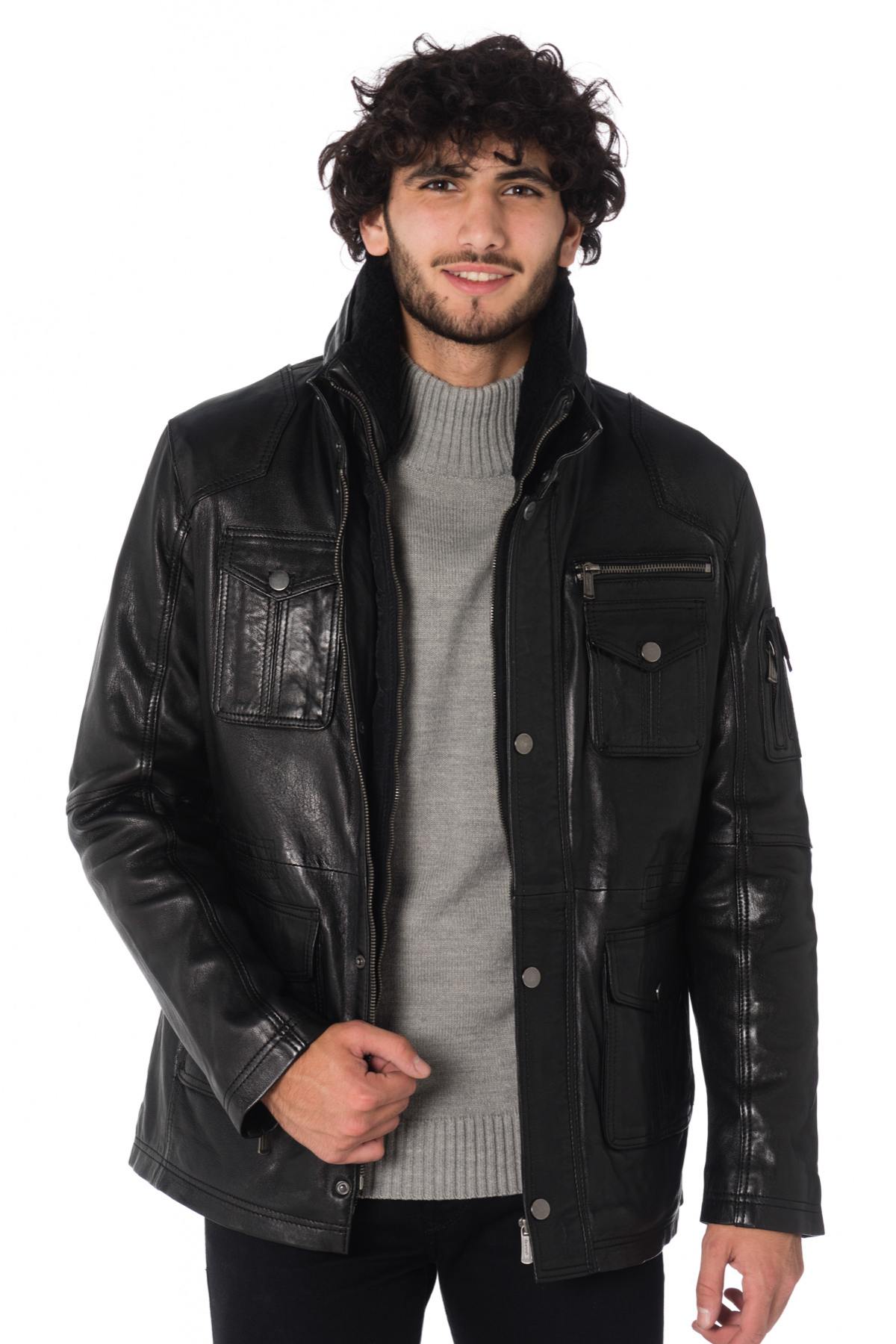 Deercraft black sheepskin leather safari jacket - Image n°3