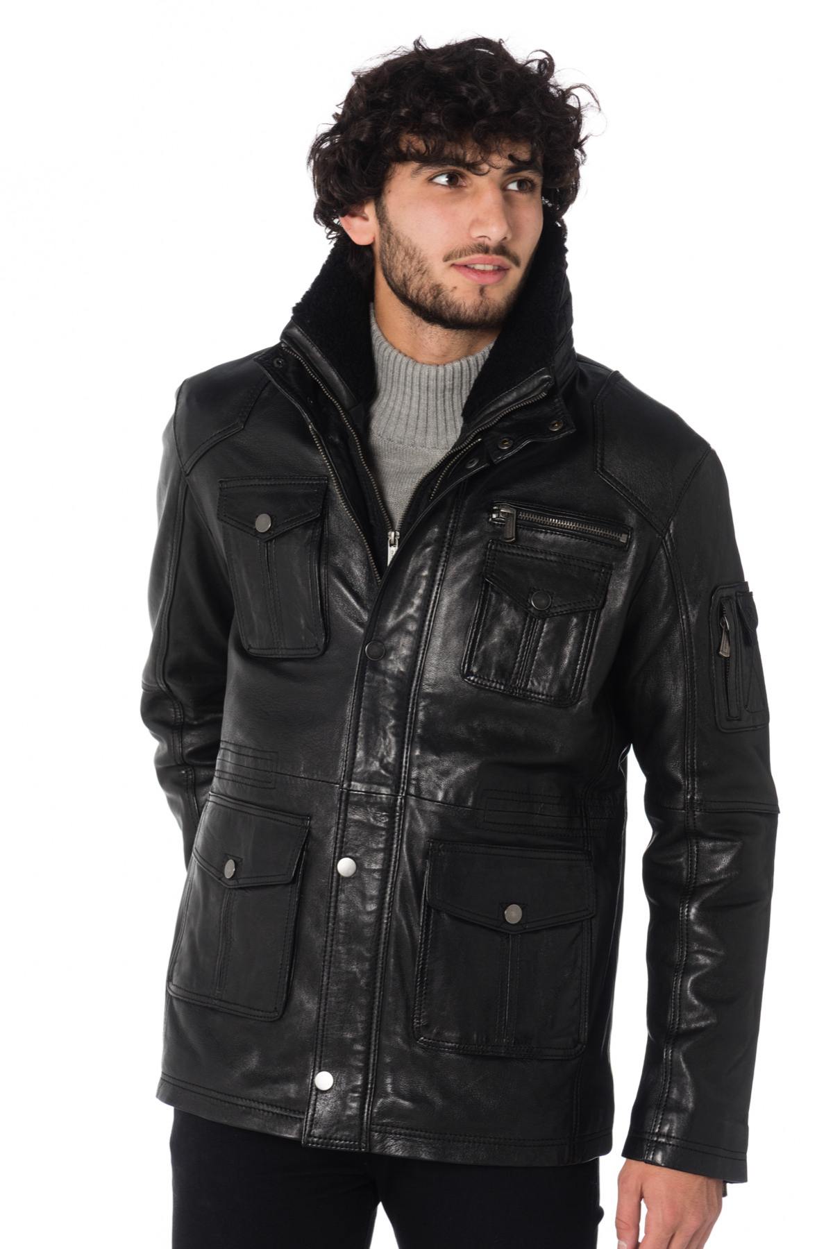 Deercraft black sheepskin leather safari jacket - Image n°1