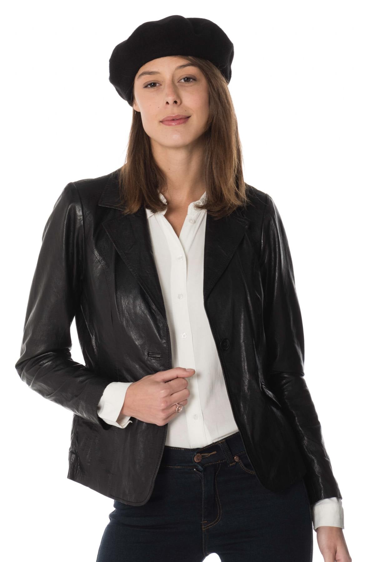 Women's black lambskin blazer - Image n°1