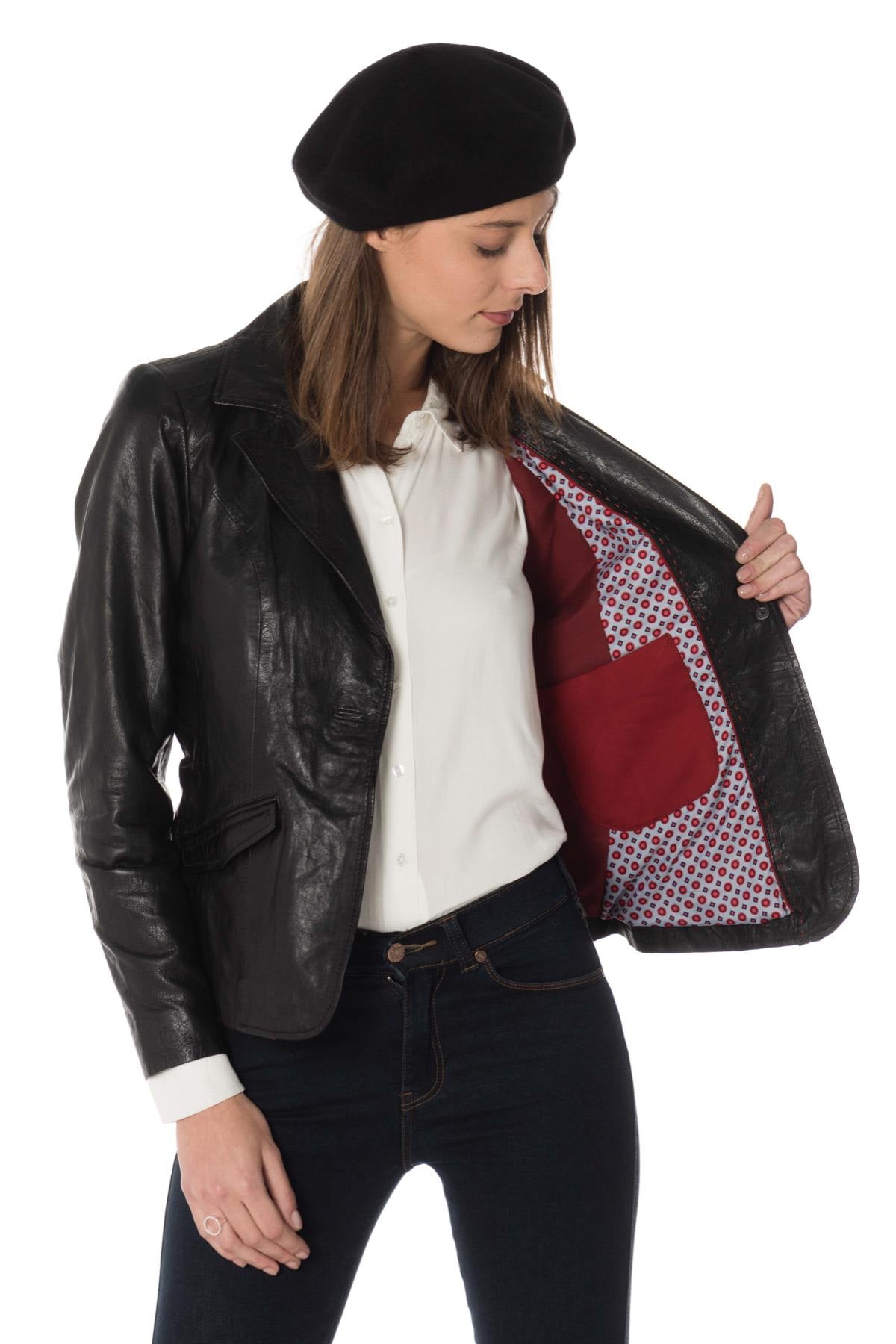 Women's black lambskin blazer - Image n°6