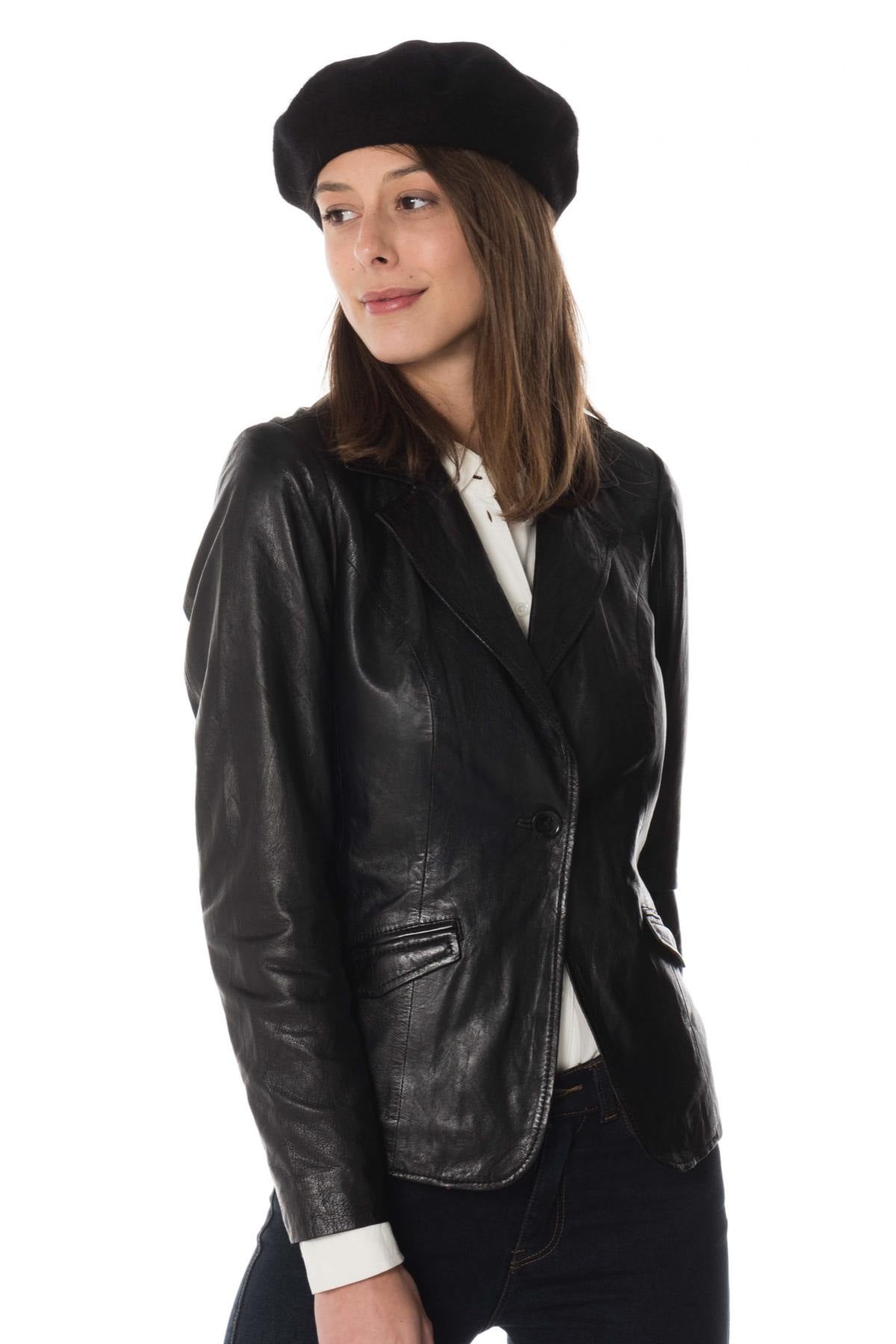 Women's black lambskin blazer - Image n°3