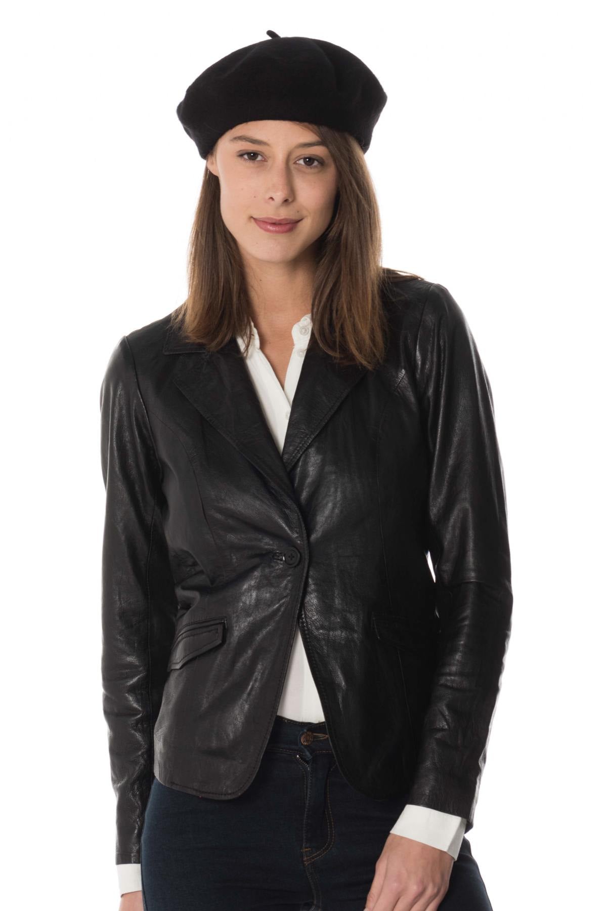 Women's black lambskin blazer - Image n°4