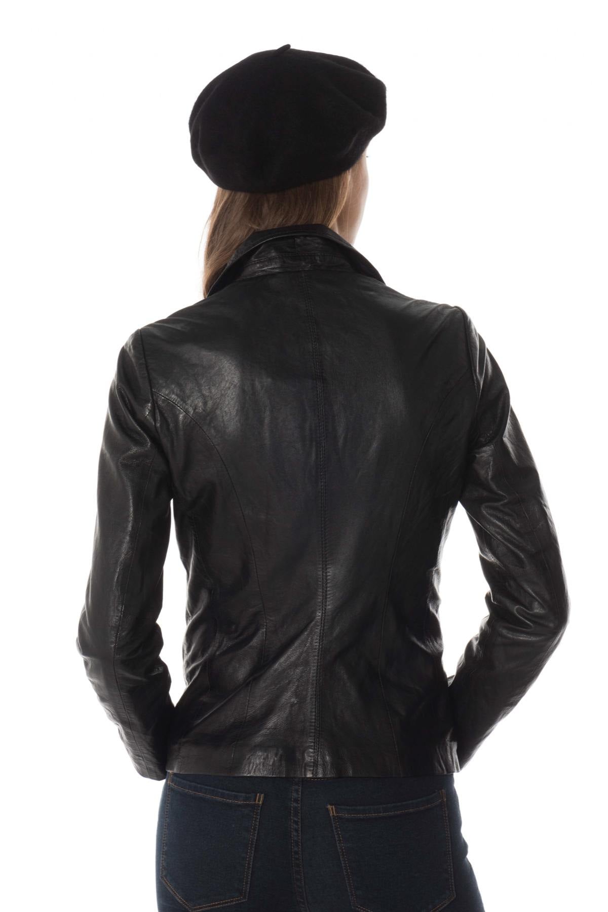 Women's black lambskin blazer - Image n°7