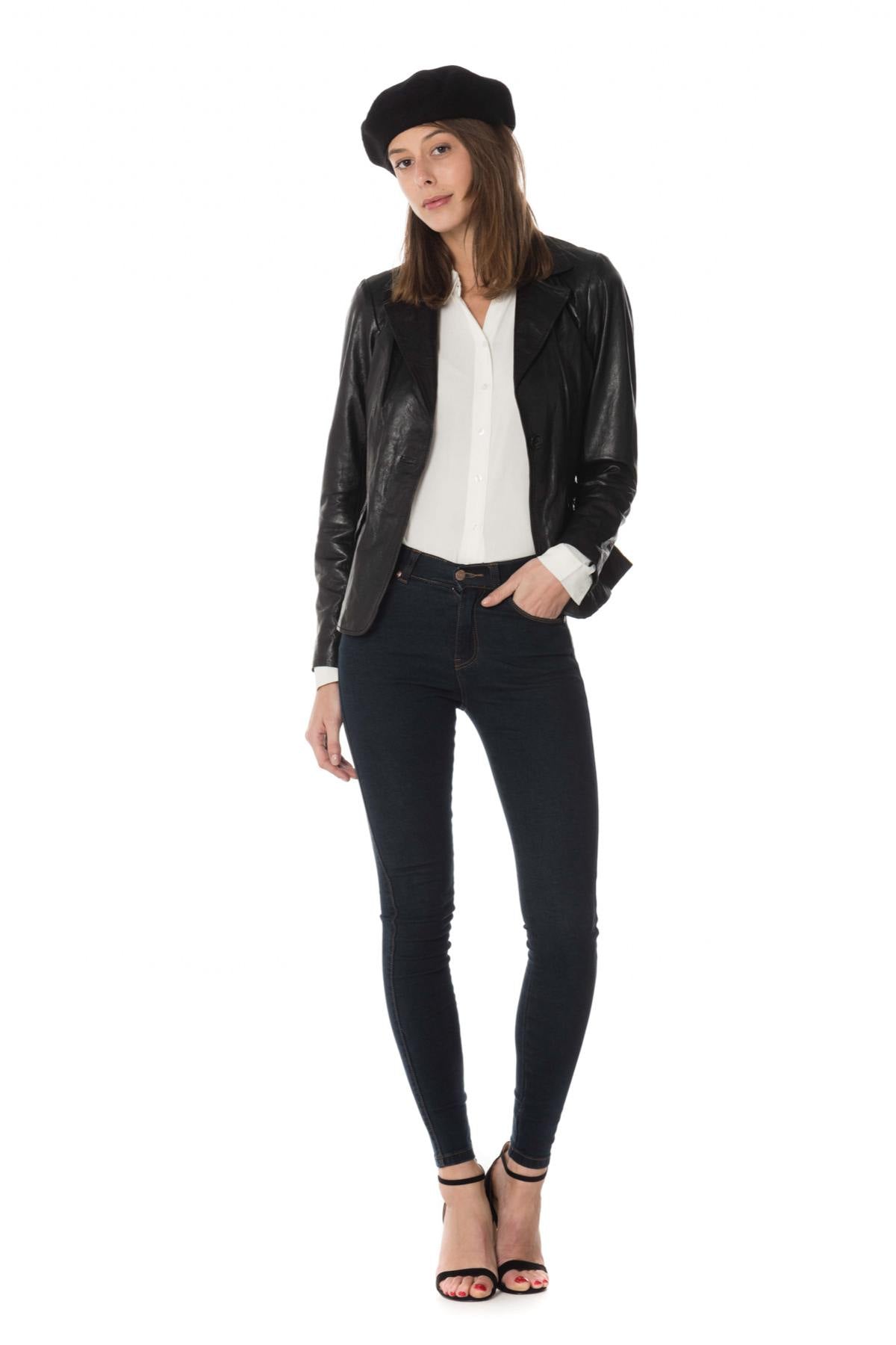 Women's black lambskin blazer - Image n°5