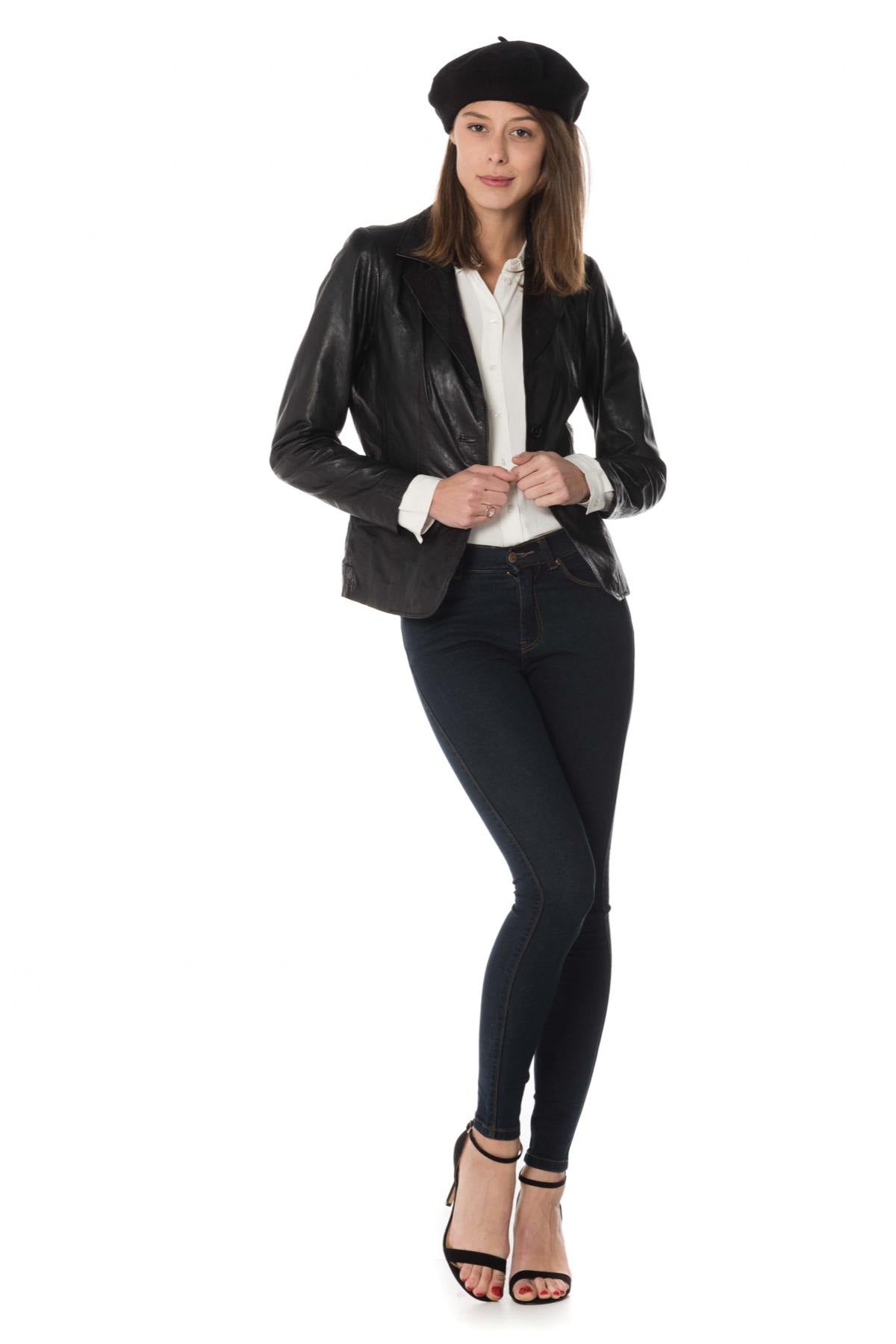 Women's black lambskin blazer - Image n°2