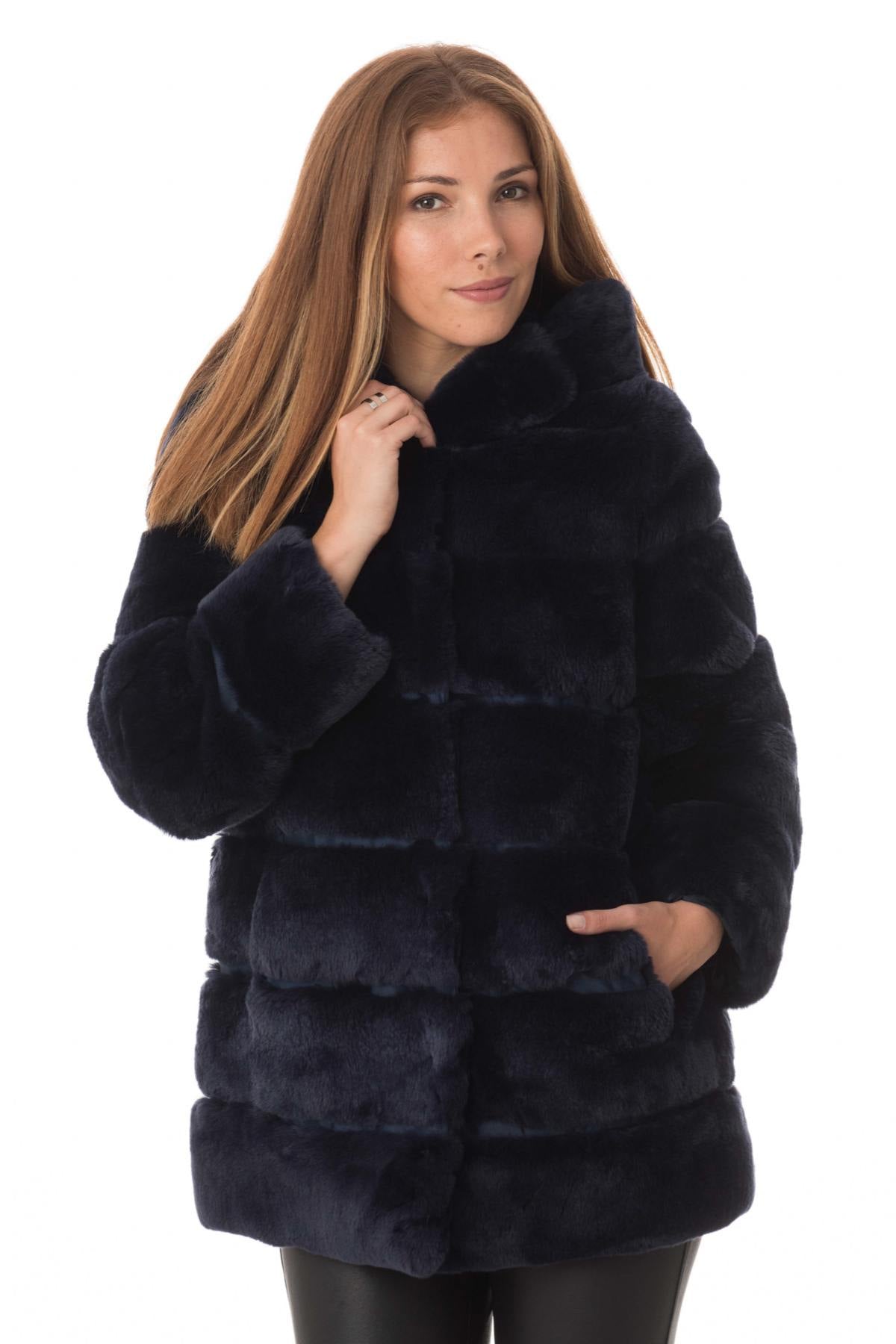 Reversible polyester and rabbit fur jacket - Image n°1