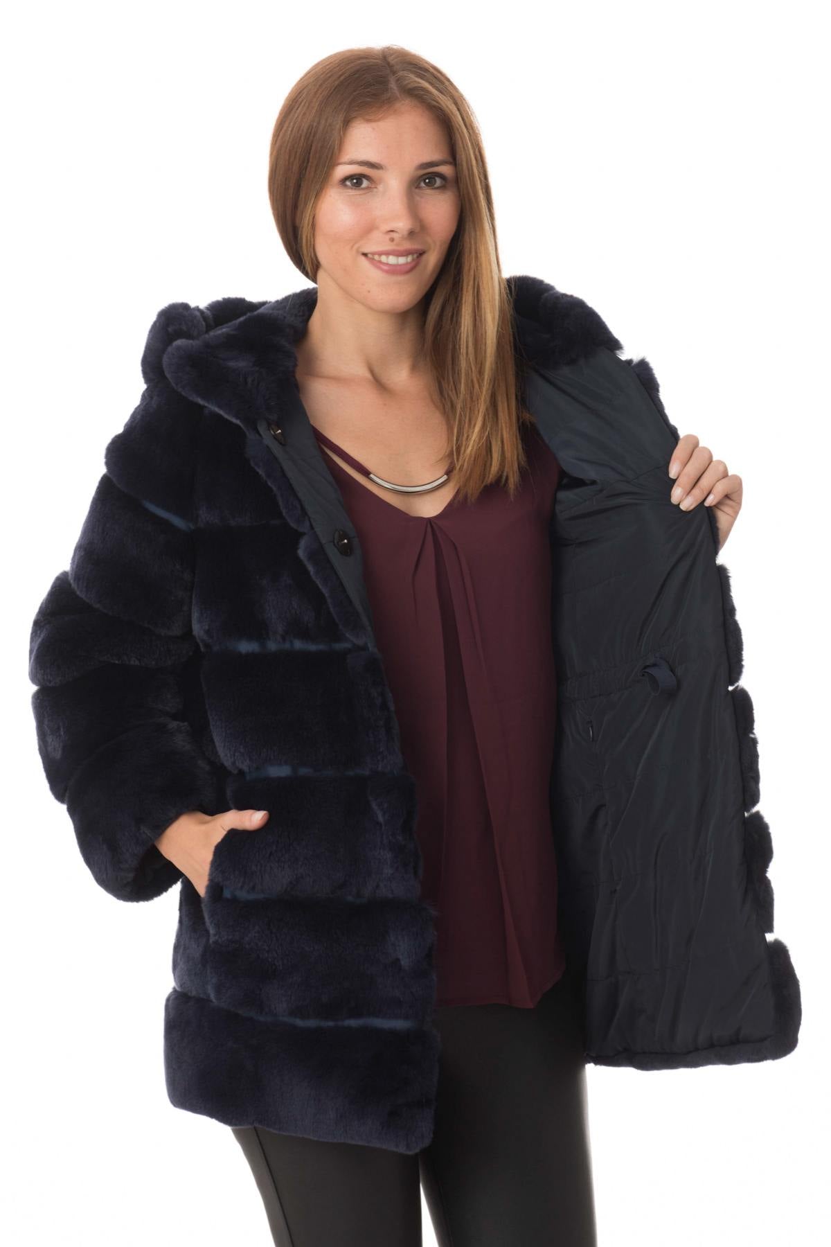 Reversible polyester and rabbit fur jacket - Image n°3