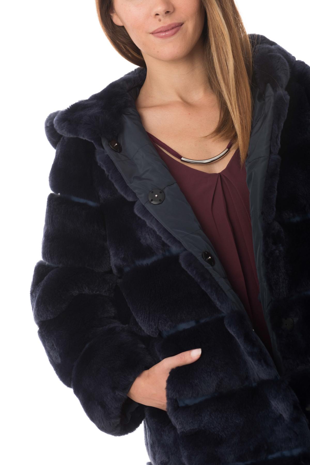 Reversible polyester and rabbit fur jacket - Image n°4