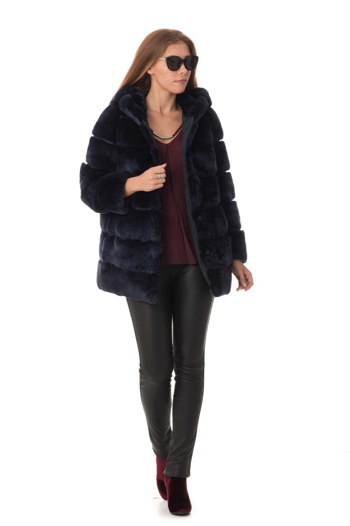 Reversible polyester and rabbit fur jacket - Image n°5