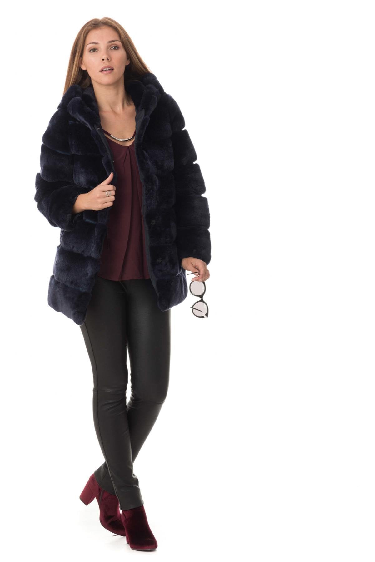 Reversible polyester and rabbit fur jacket - Image n°6