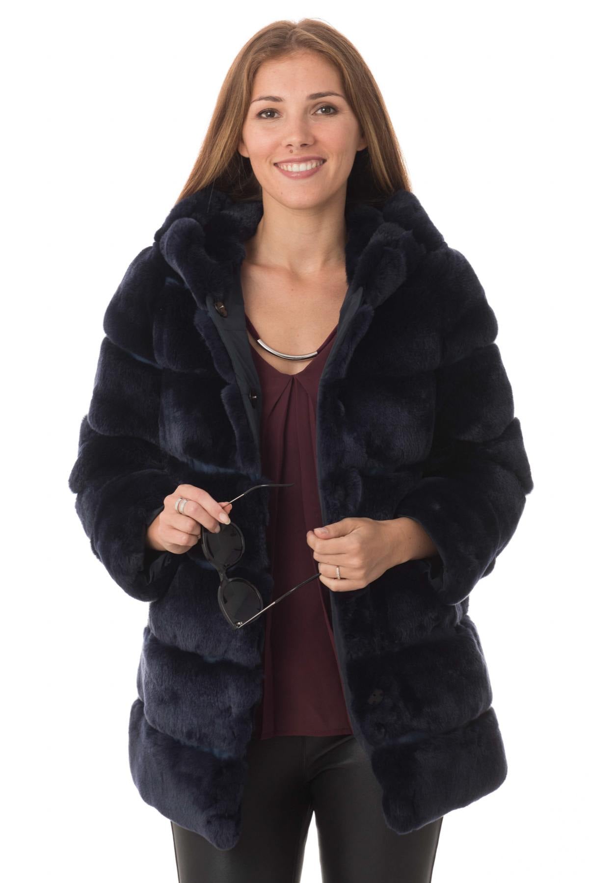 Reversible polyester and rabbit fur jacket - Image n°7