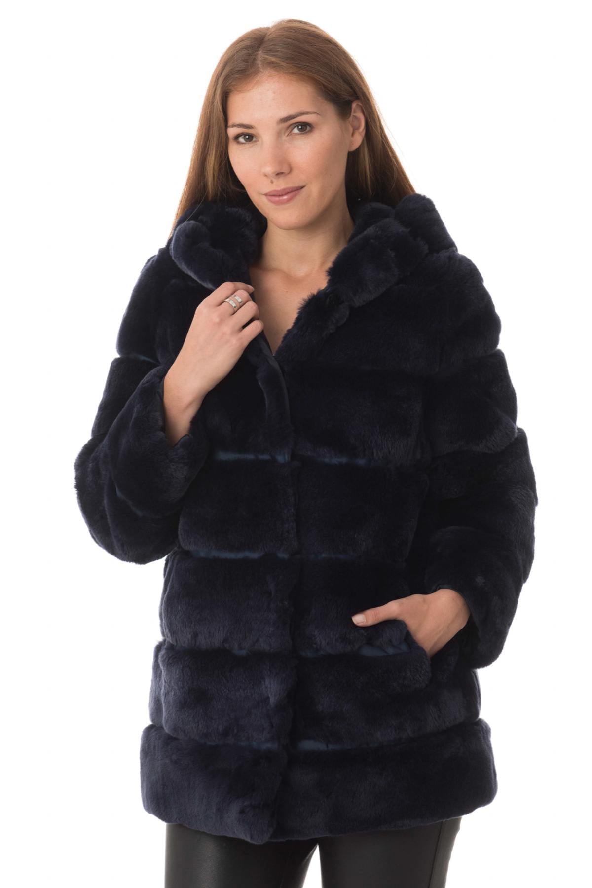 Reversible polyester and rabbit fur jacket - Image n°8