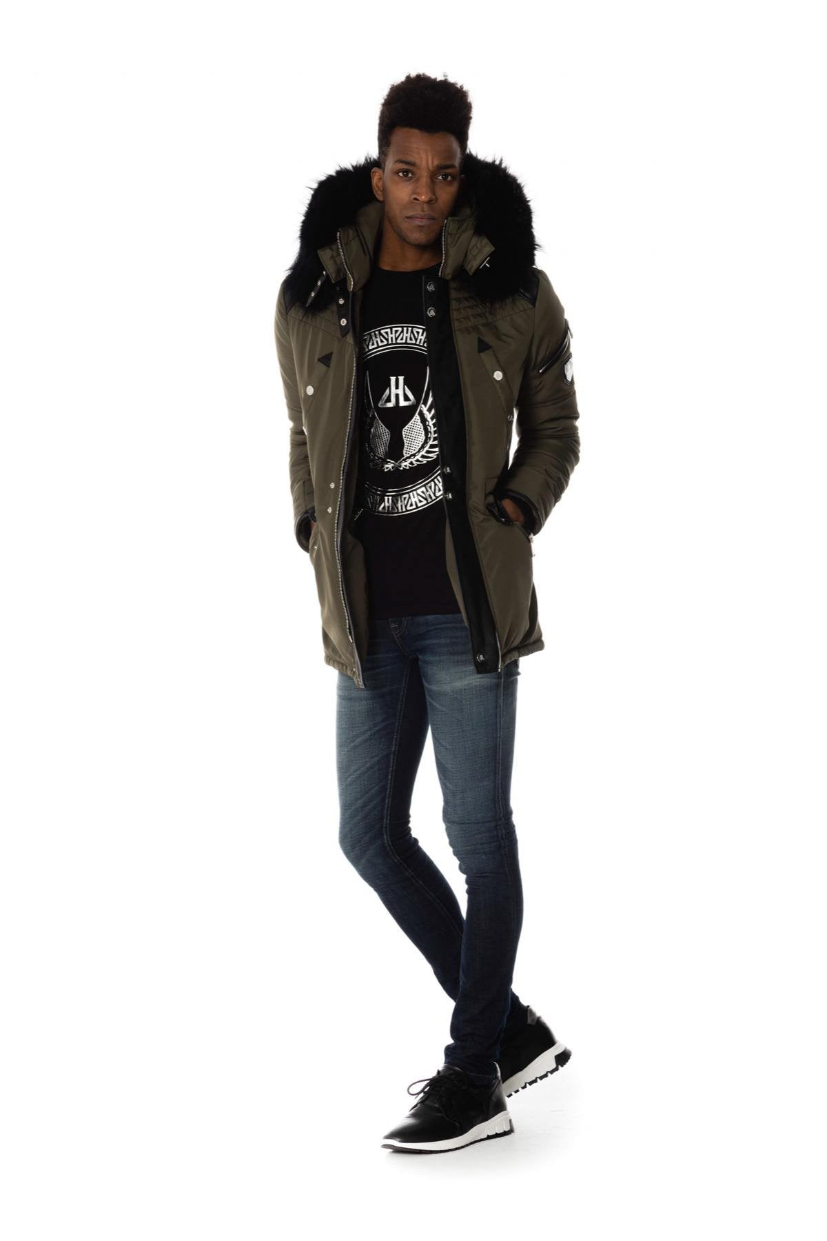 Horspist men's khaki parka with black collar - Image n°2