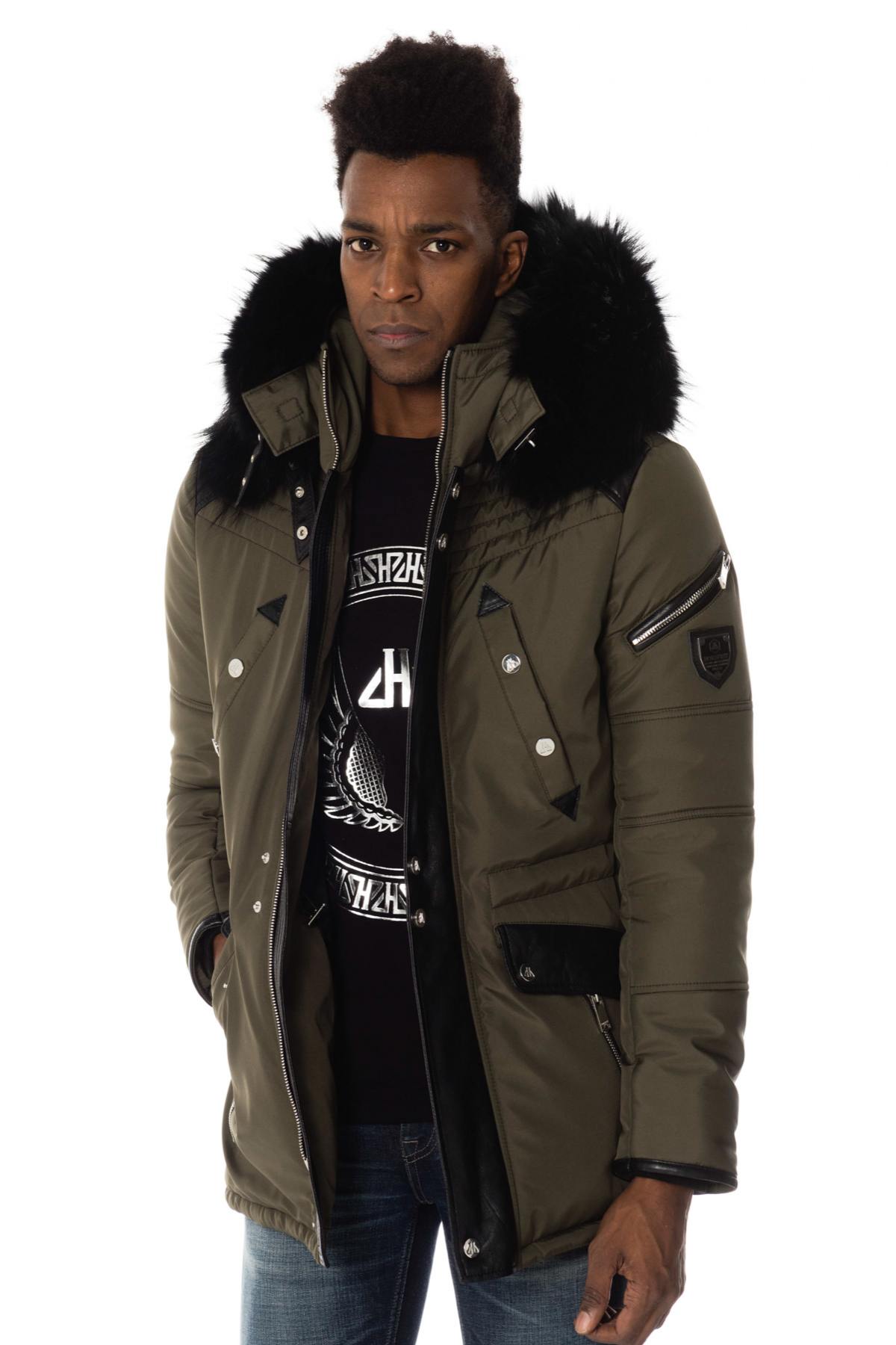 Horspist men's khaki parka with black collar - Image n°3