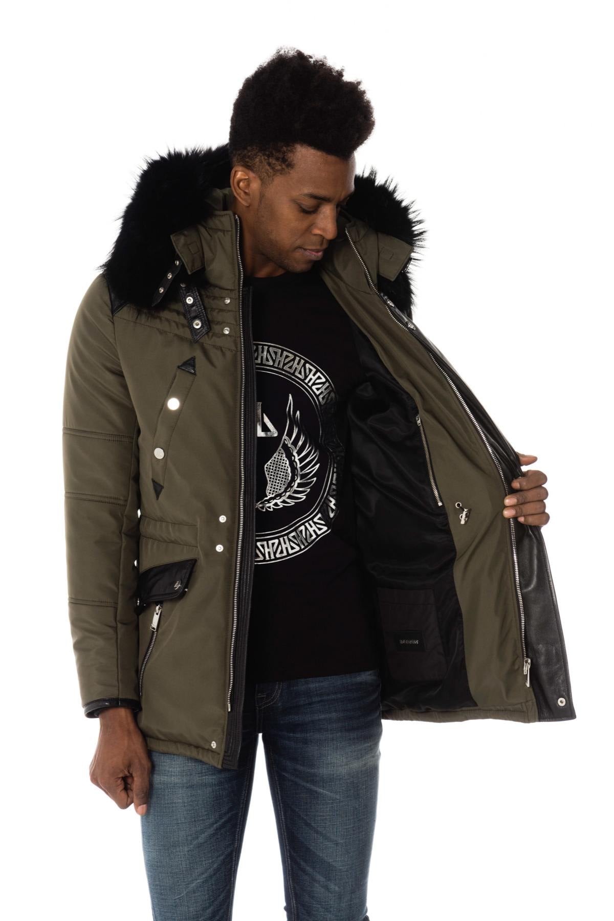 Horspist men's khaki parka with black collar - Image n°4